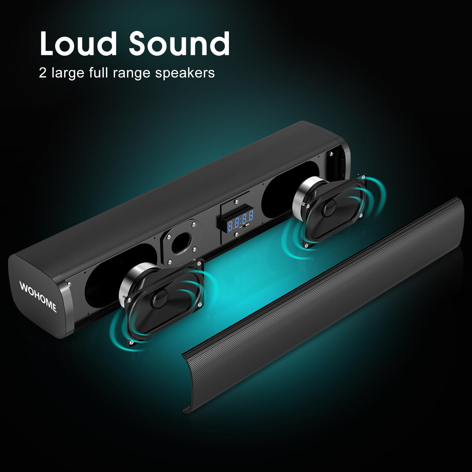 Wohome Sound Bar With Wired Subwoofer For Smart Tv, 2.1 Ch Small Tv Soundbar Speakers With Colorful Backlight Support Bluetooth 5.3/Optical/Aux Connectivity, S100 (Black With Subwoofer)