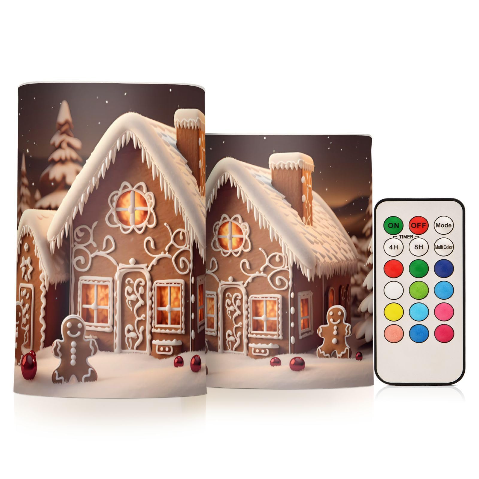 ALAZA Christmas Gingerbread House Flickering Flameless Candles Battery Operated with Remote Timer,Tea Light Candles LED Pillar V
