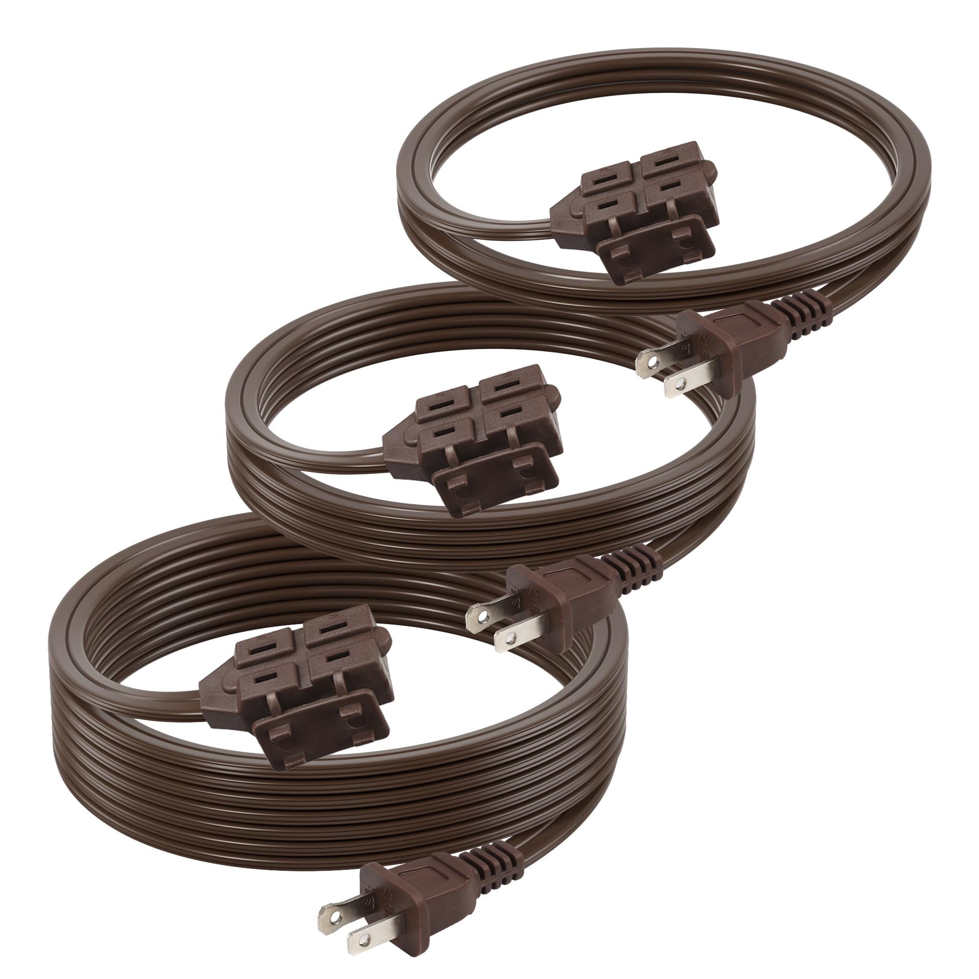 Bn Link 6+9+12 Ft Indoor Extension Cord, Brown, 3 Outlet Polarized Flat Cable, Perfect For Homes, Offices, And Kitchens, 3 Varie