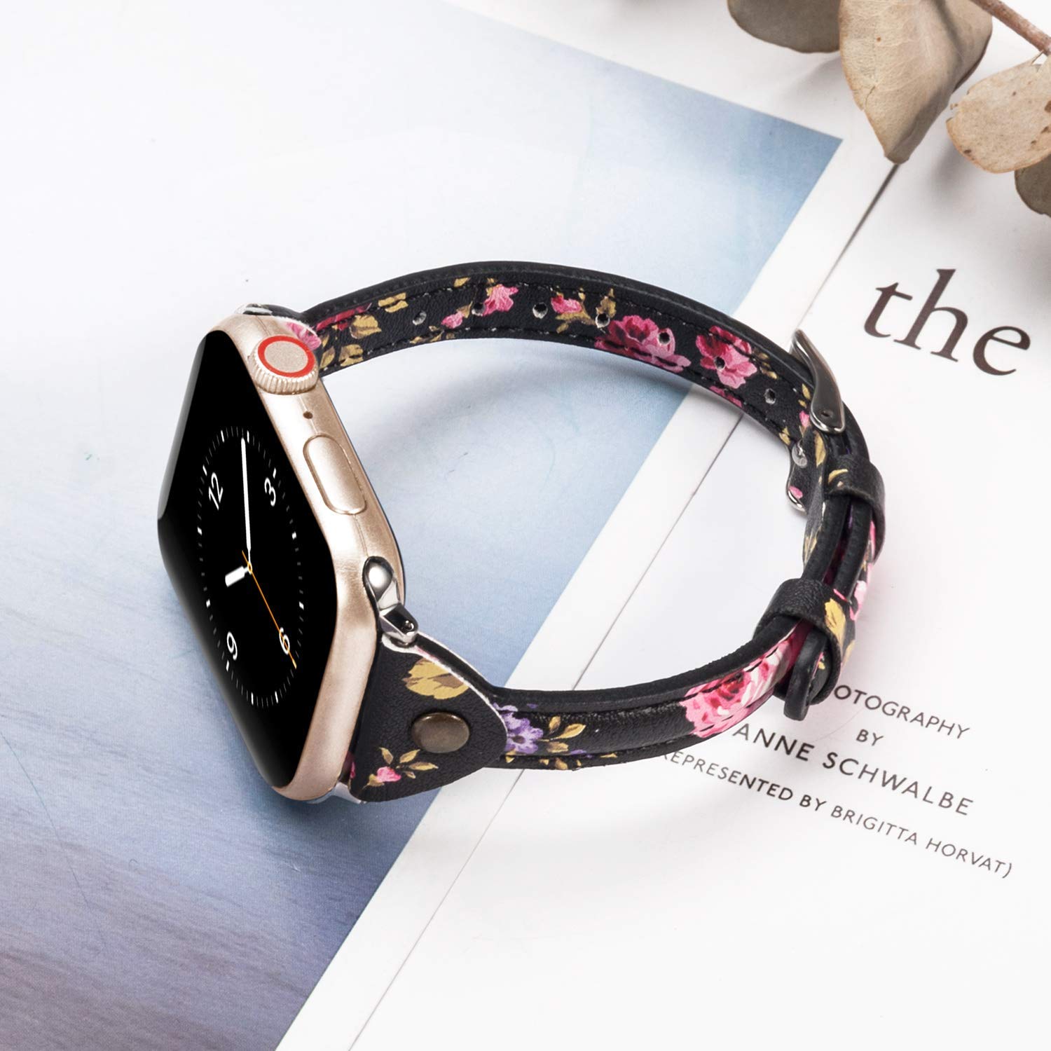 Wearlizer Floral Thin Leather Compatible With Apple Watch Bands 38Mm 40Mm 41Mm For Iwatch Womens Flower Printed Wristband Leisur