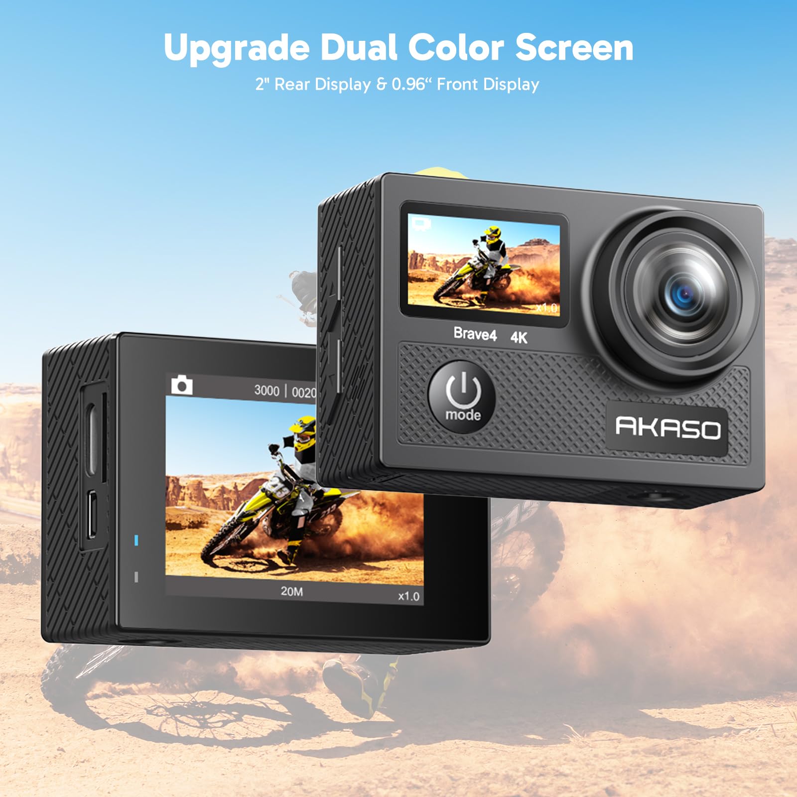 Akaso Brave 4 Action Camera 4K 30Fps With 128Gb Microsdxc Card 20Mp Ultra Hd 131Ft Waterproof Underwater Camera Eis Wifi Remote