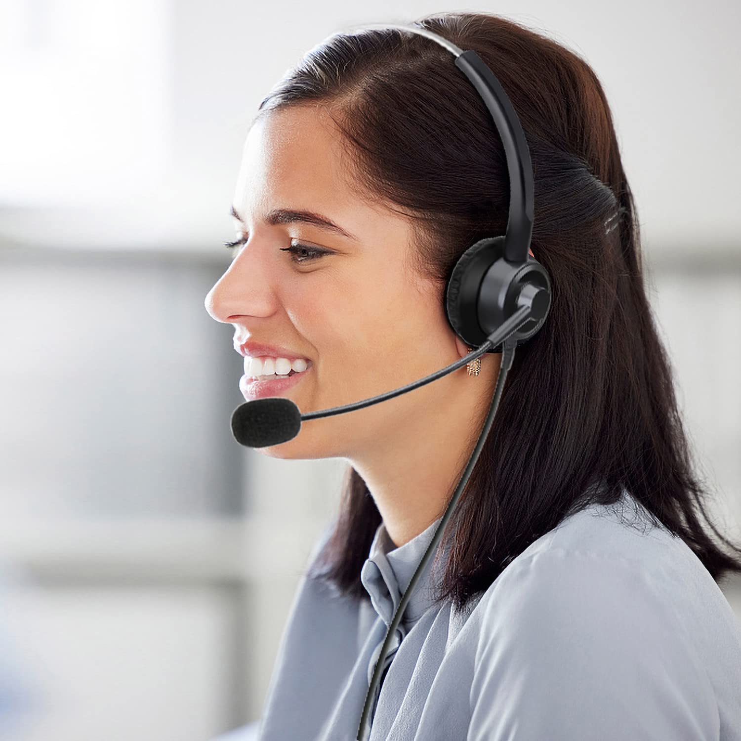 Phone Headsets Rj9 With Noise Cancelling Microphone, Corded Office Telephone Headset Compatible With Polycom Vvx201 Vvx250 Vvx35