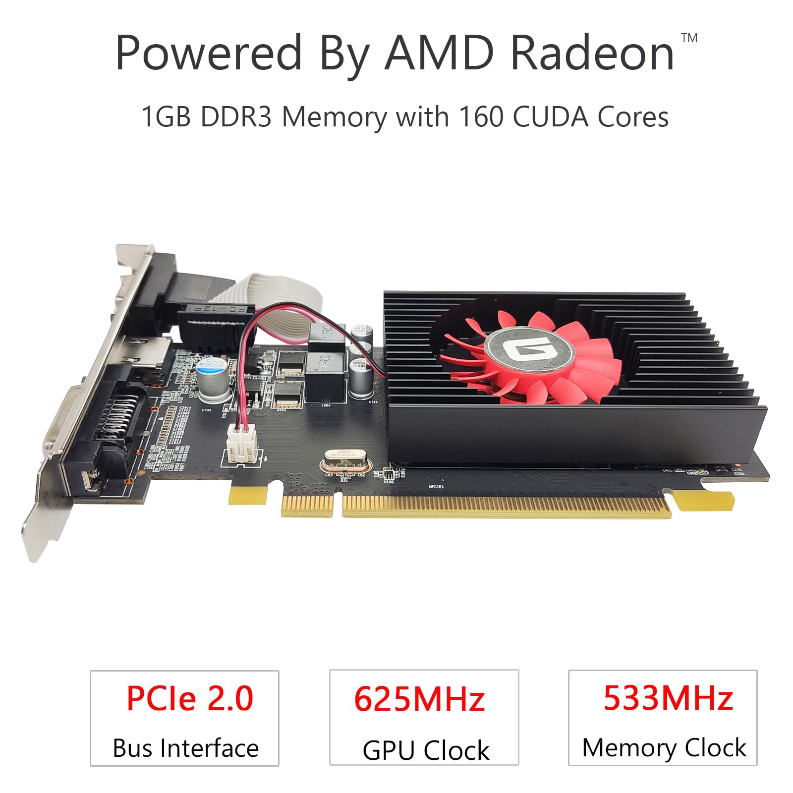 Glorto Radeon Hd 5450 1Gb Ddr3 Low Profile Graphics Card, Pci Express 2.0 X16, Hdmi/Vga/Dvi, Entry Level Gpu For Pc, Sff And Htp