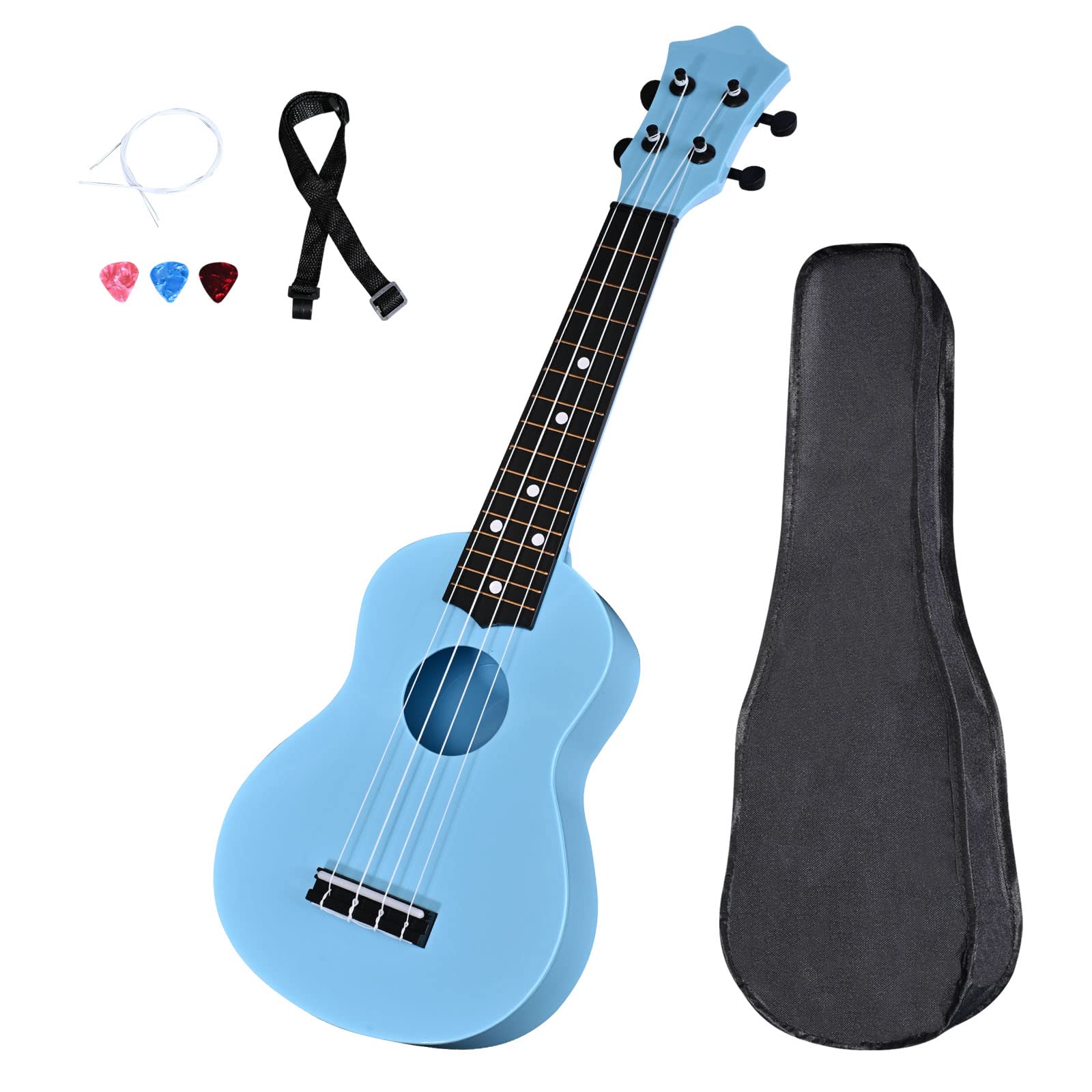 Kids Toy Ukulele 21 Inch Soprano Ukelele,Musical Instrument, Ukulele Toy Gift For Children Beginners With Bag Picks Strings (Lig