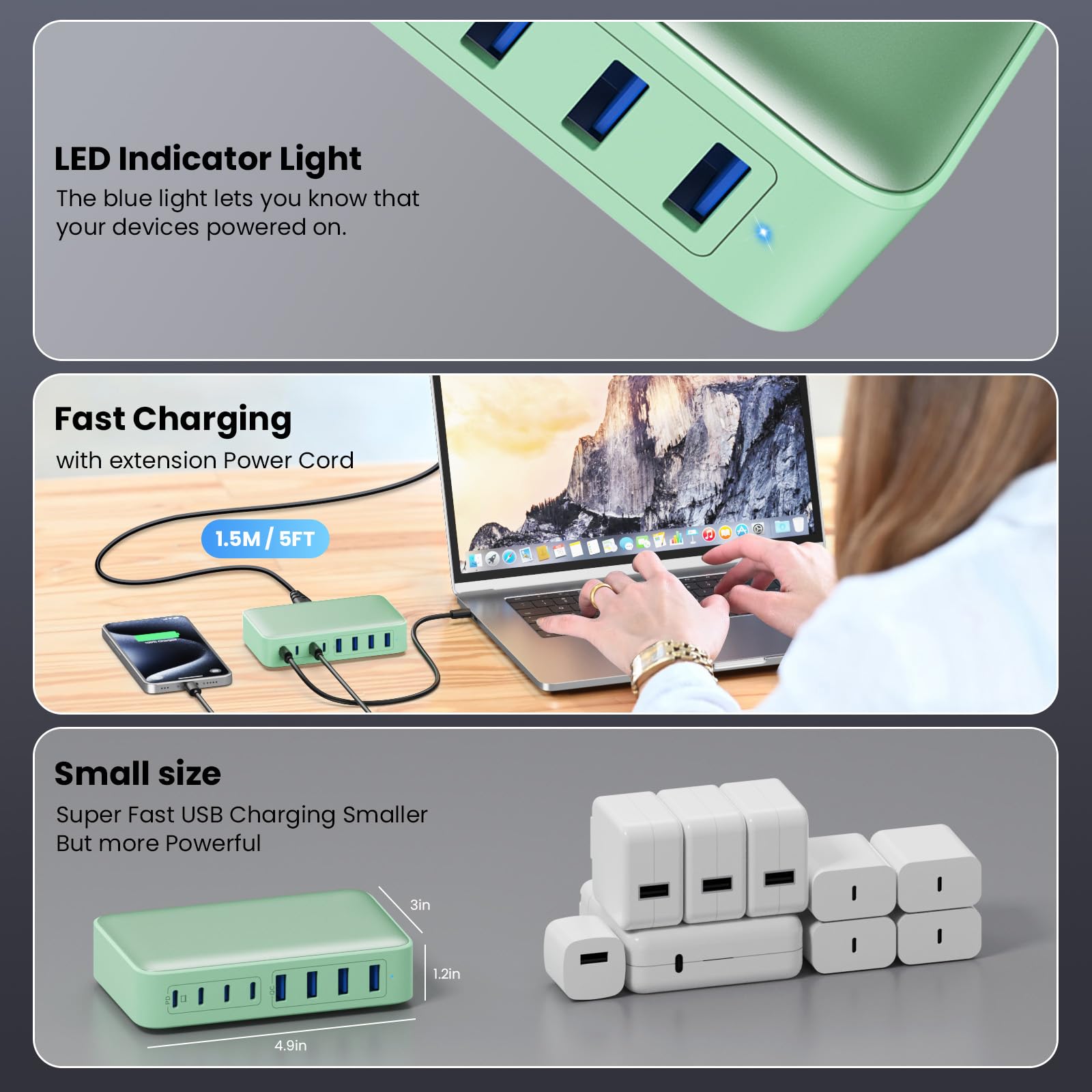 Usb C Charger 200W Usb C Charger Block Gan Iii 8 Port Fast Charging Station Pd 65W Laptop Charger Adapter Compatible With Macboo
