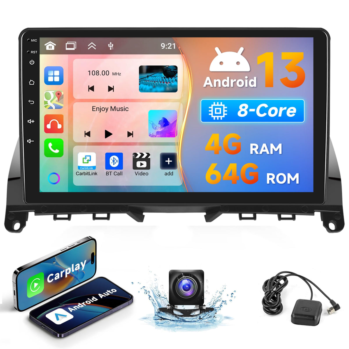8 Core 4+64G Android Stereo Radio Carplay Android Auto For Mercedes Benz C-Class C180 C200 C230 C250 C300 C350 W204 S204 2006-20