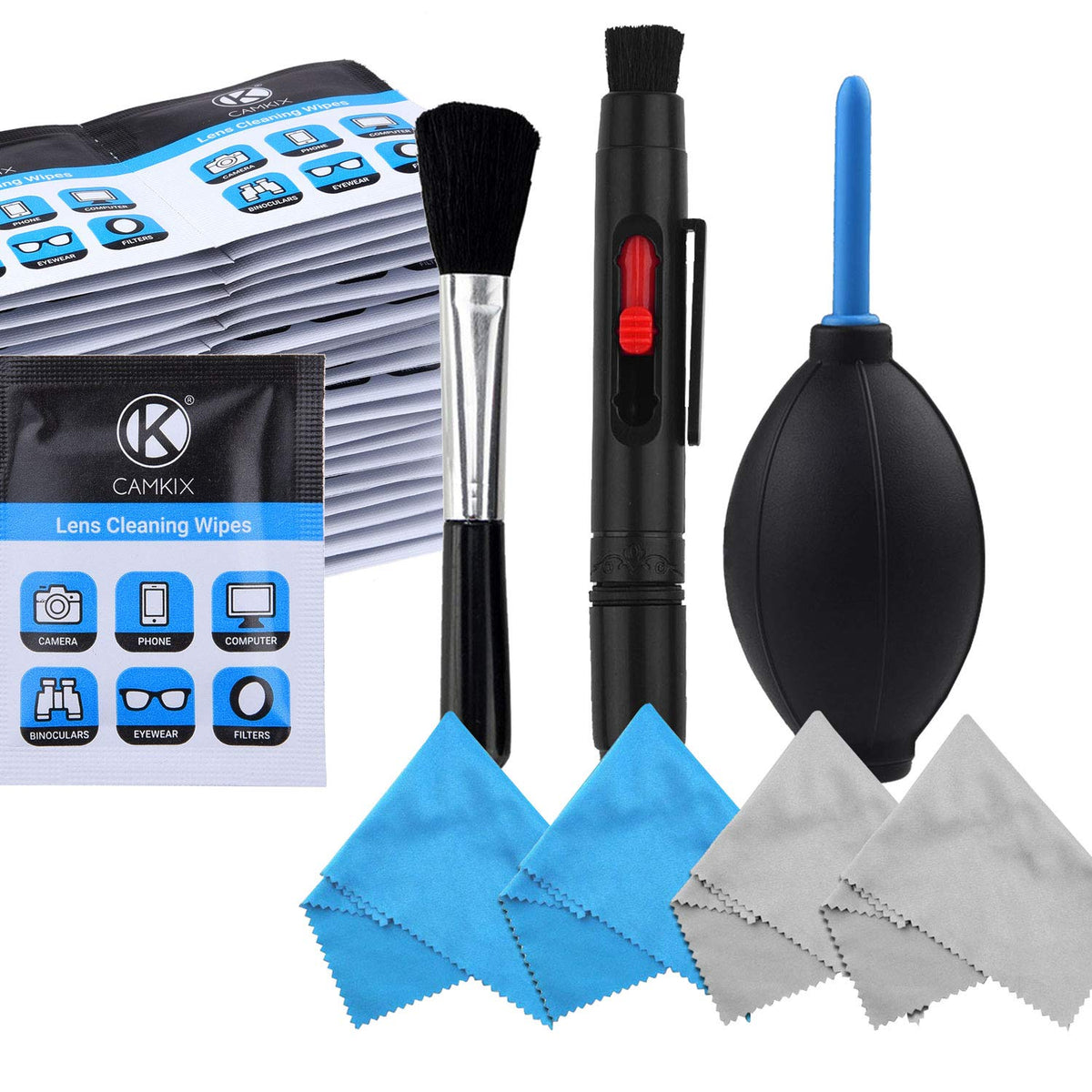 Camera Lens Cleaning Kit - Air Blower, Cleaning Brush, 2In1 Lens Cleaning Pen, 50 Individually Wrapped Wet Tissues And 4 Microfi