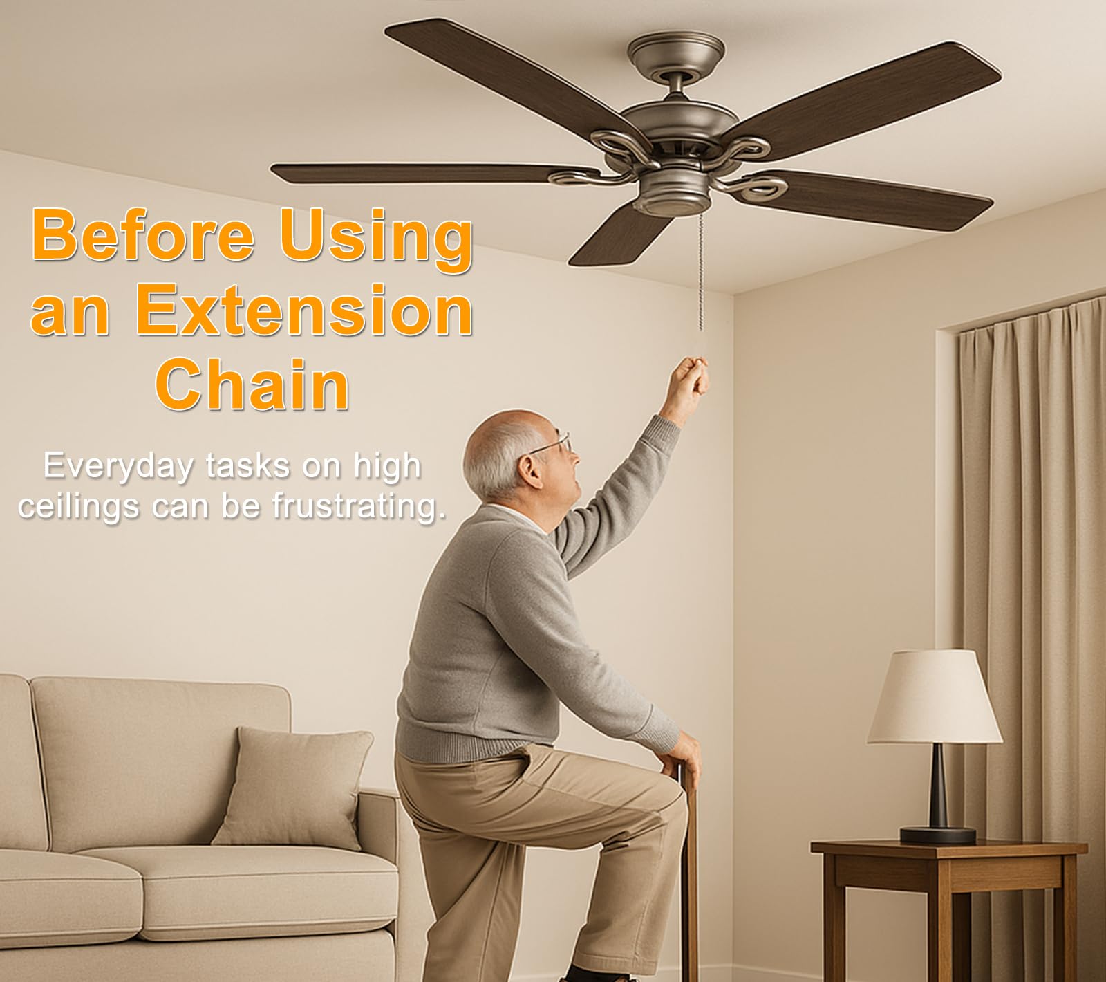 Dlhmboq 120'' Ceiling Fan Pull Chain Extender - Stainless Steel Ball Chain With 12 Connectors, Adjustable Length For Fan/Light F