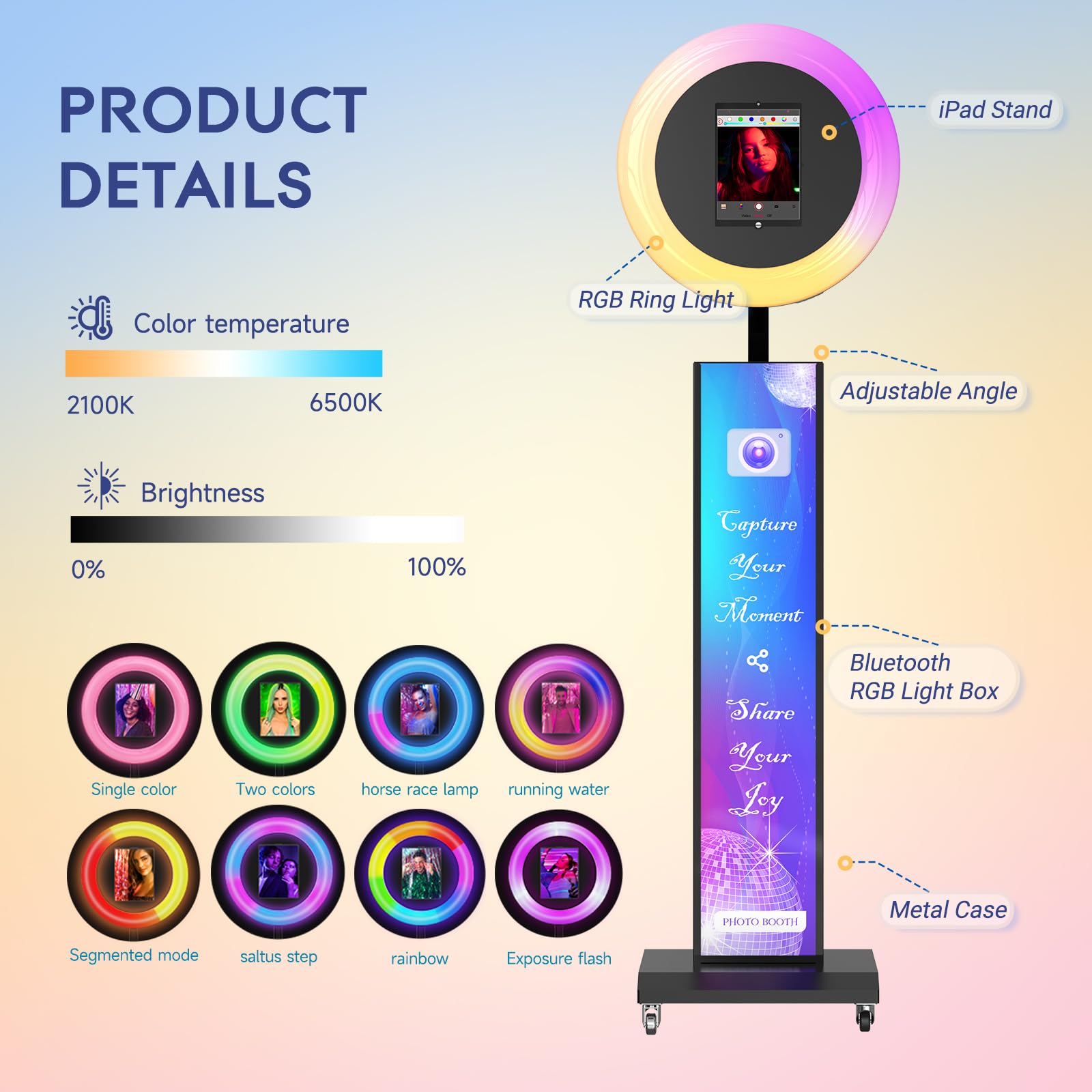 Harzhi Portable Photo Booth Compatible With Any Ipad, Large Lightbox Ipad Photo Booth For Christmas Wedding Party Shell Stand So