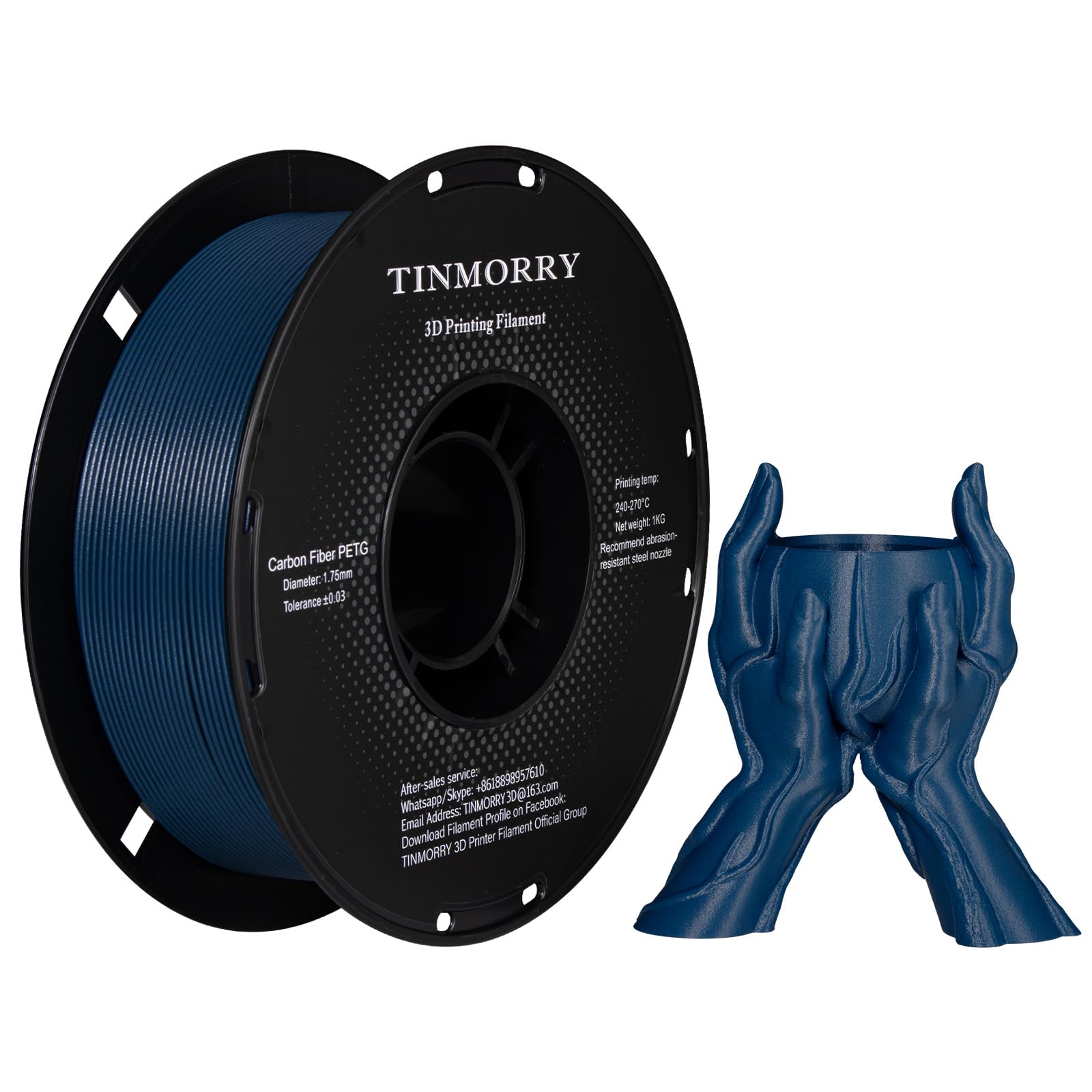 Carbon Fiber PETG Filament 1.75mm, TINMORRY PETG-CF 3D Printer Filament, Compatible with Bambu LAB, Creality K1C, QIDI MAX3, FLA