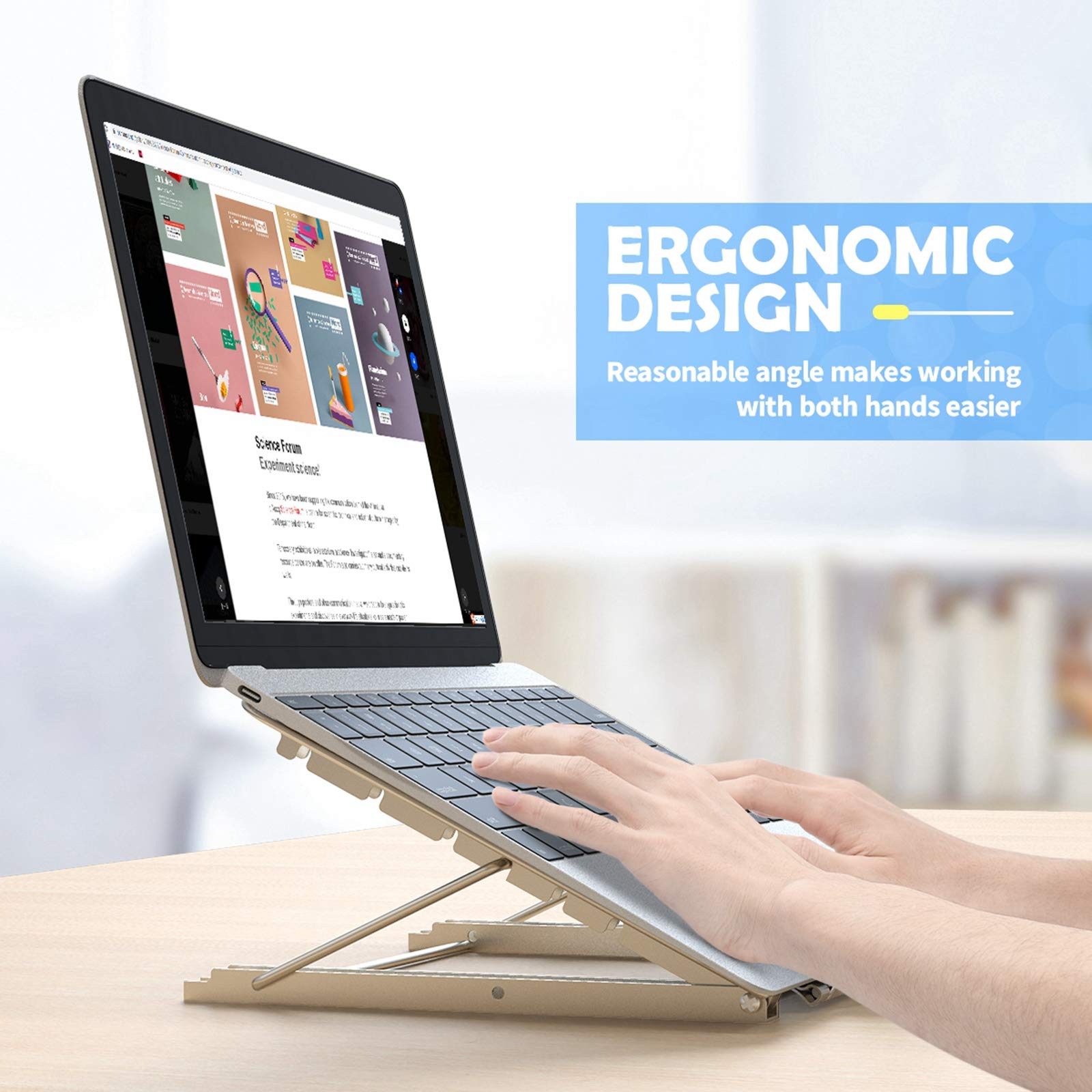 Klsniur Laptop Stand, Tablet Laptop Holder Stand Foldable Ventilated Adjustable Laptop Computer Holder Desk Stand Universal Lightweight Ergonomic Tray Cooling (Silver)