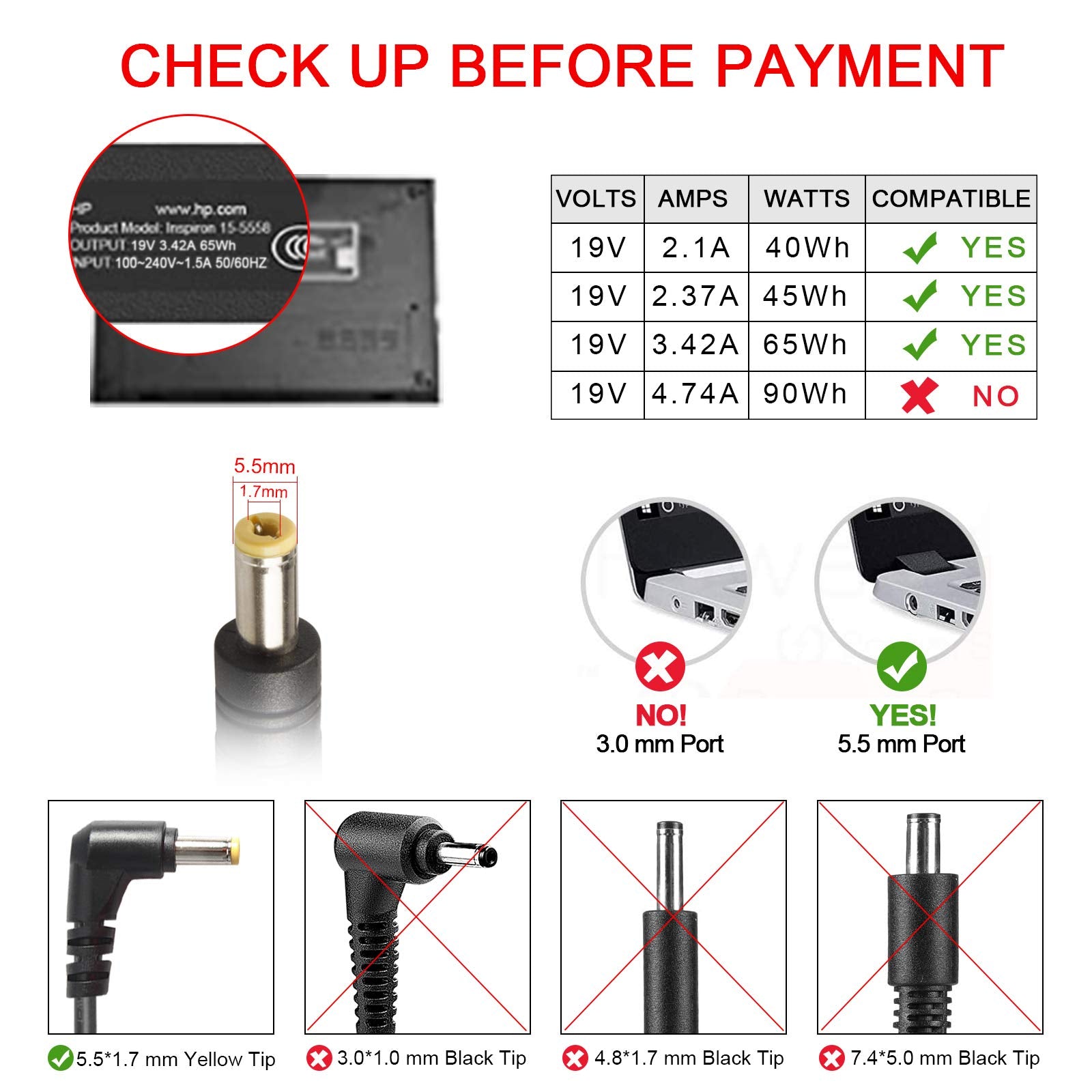 Ac Doctor Inc 19V 3.42A 65W Ac Adapter Charger For Acer Aspire 5532 5349 5750 5742 5250 5253 5733 5534 5336 5552 5560 7560 V5 V5