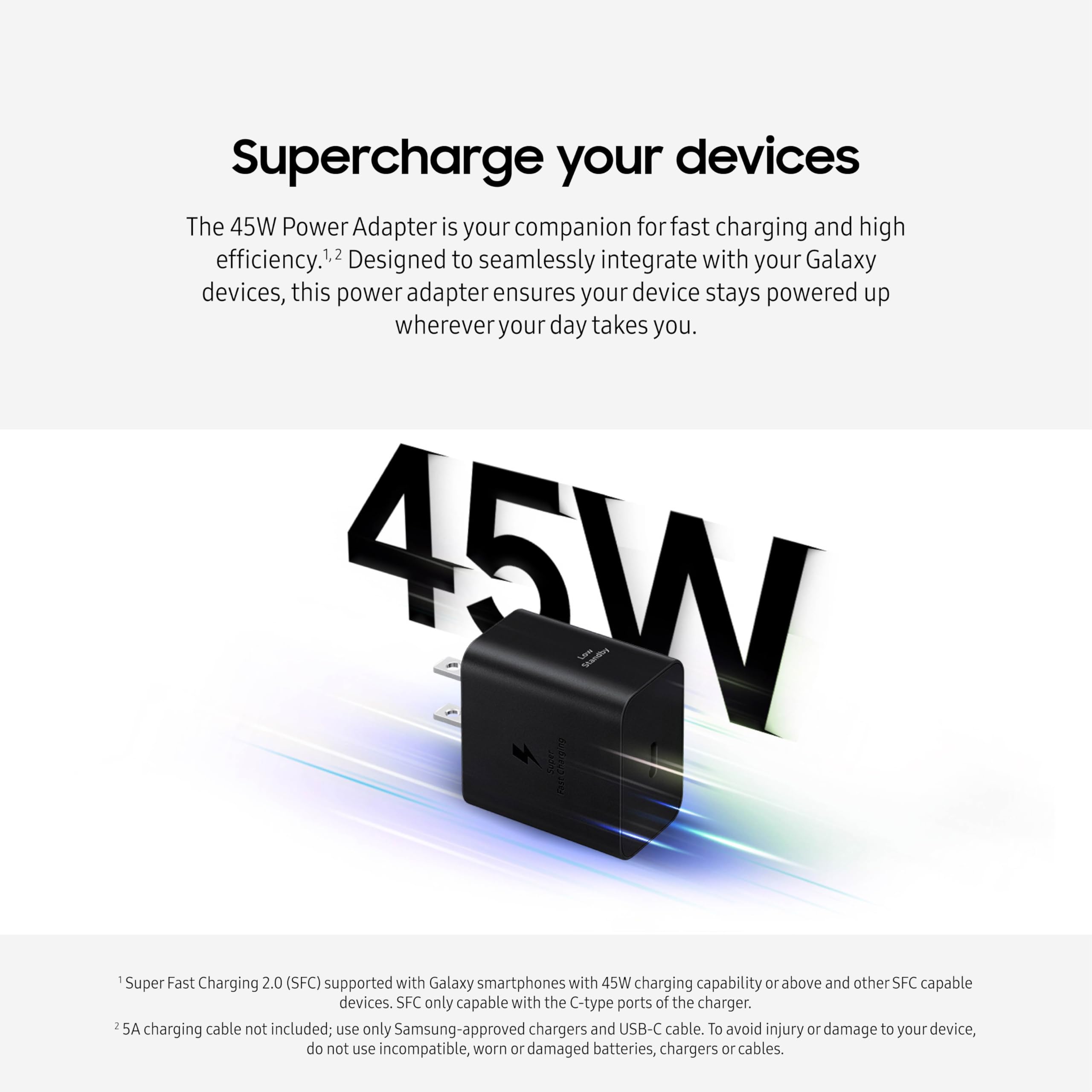 Samsung 45W Wall Charger Power Adapter, Cable Not Included, Super Fast Charging For Galaxy Phones, Tablets And Usb Type C Device