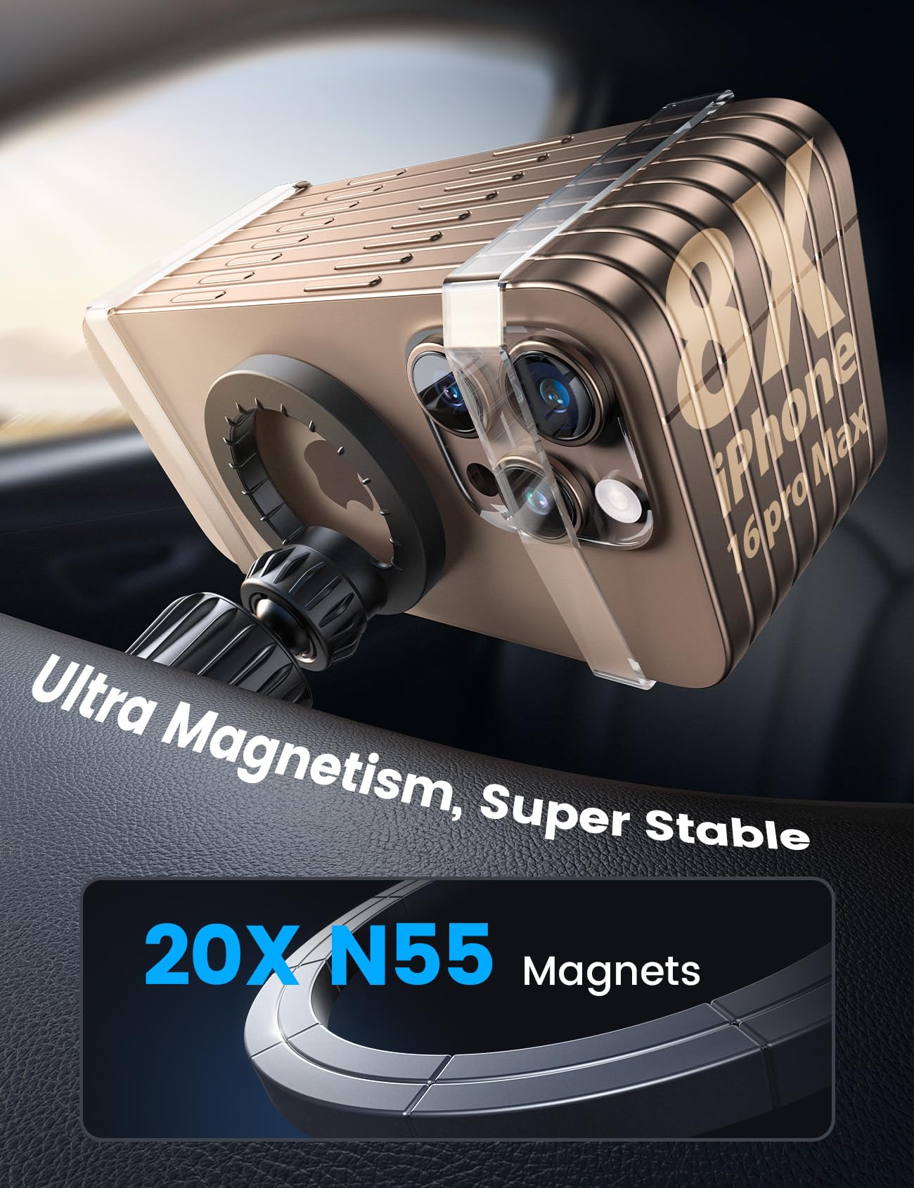 Lamicall For Magsafe Car Mount - [20X N55 Magnets] Magnetic Phone Holder For Your Car Dashboard Vent Car Phone Holder For Iphone