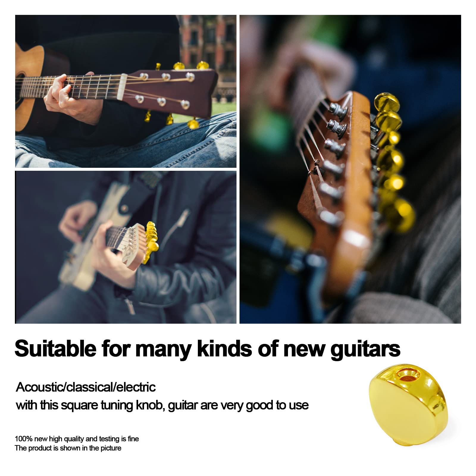 Maxcheer 6Pcs Small Oval Metal Guitar Tuning Pegs Keys Tuners Machine Heads Replacement Buttons Knobs Handle (Gold)