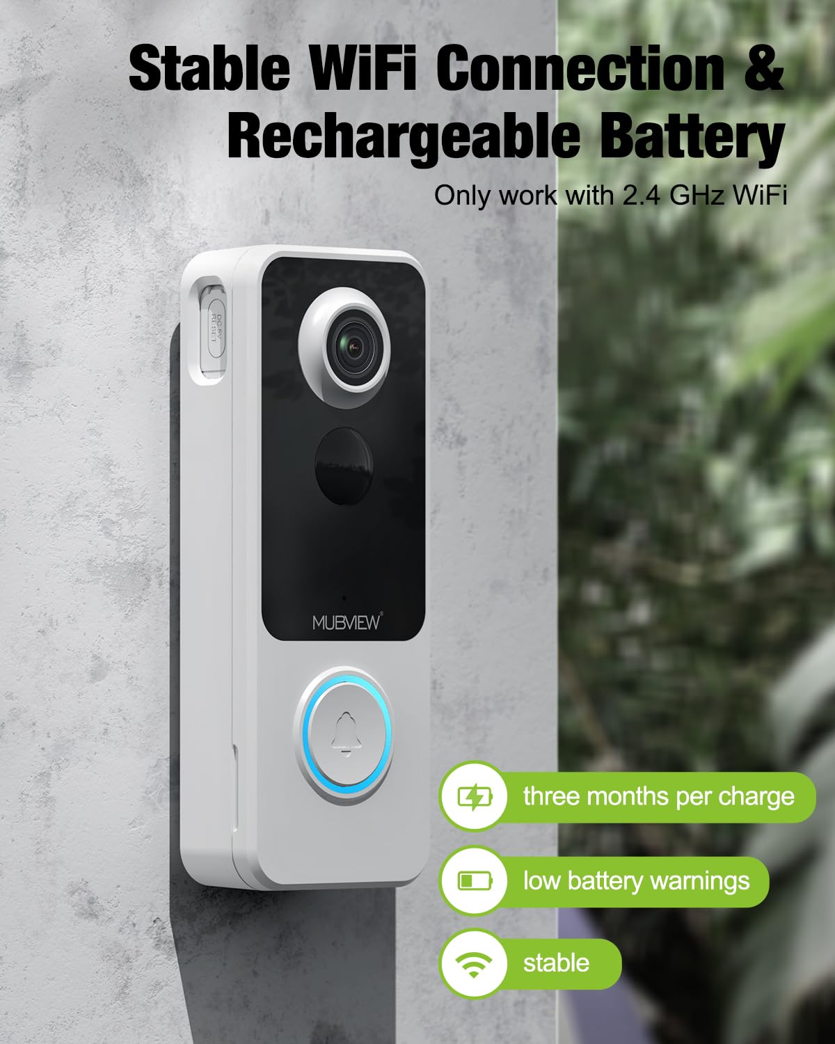 Mubview Wireless Video Doorbell With Chime, 1080P, 2 Way Talk, Night Vision, Human Detection, Card/Cloud Storage   No Subscripti