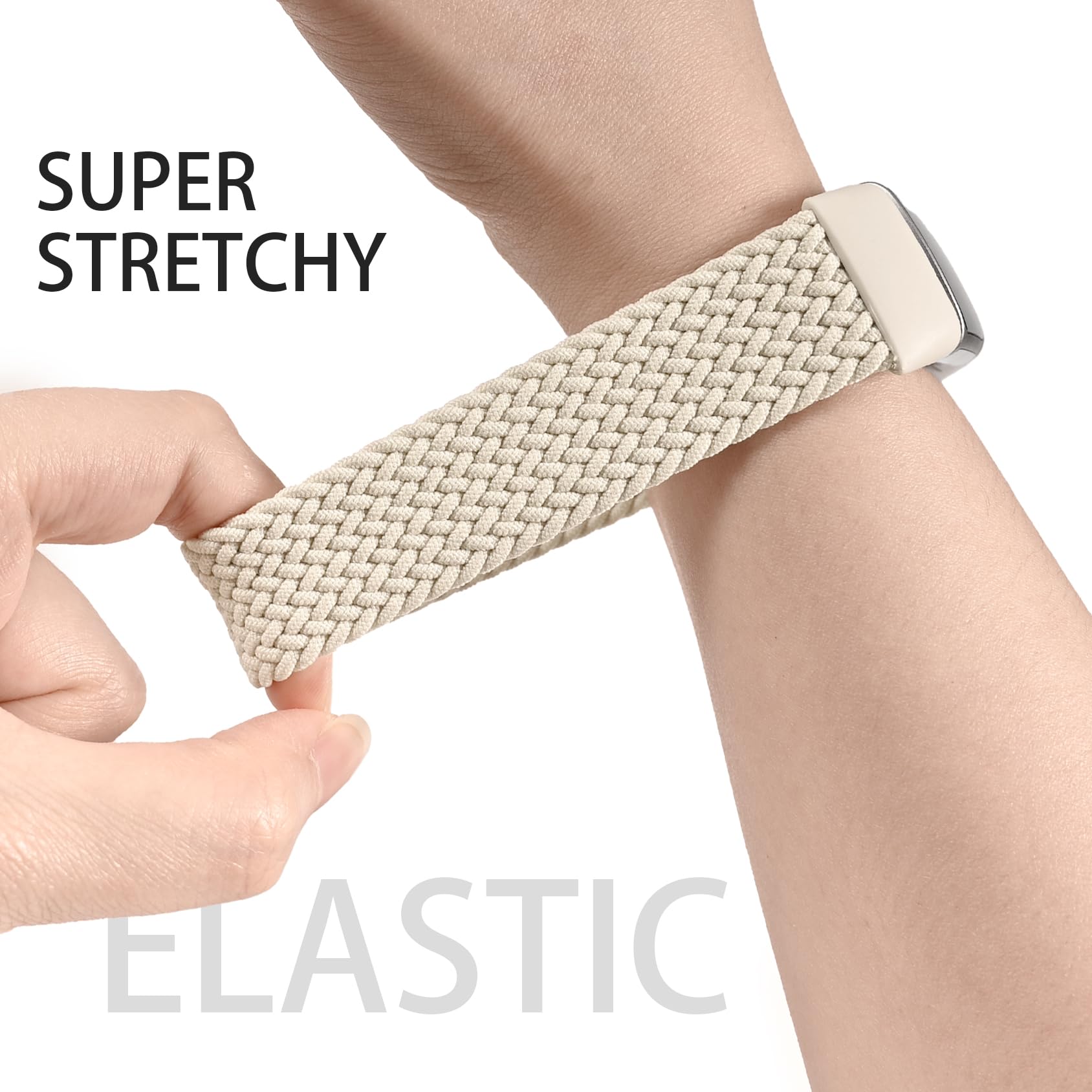 Braided Solo Loop Bands Compatible With Fitbit Charge 6/Charge 5, 3 Pack Adjustable Stretchy Wristbands Soft Woven Nylon Replace