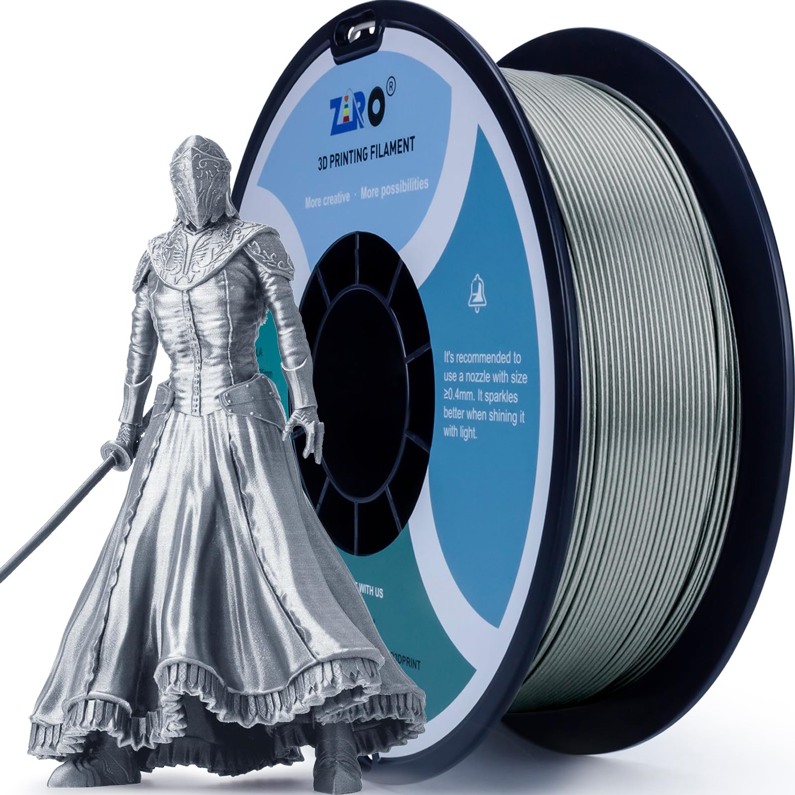 ZIRO Shiny Sparkle PLA Filament with Glitter, Shining 3D Printer PLA Filament 1.75mm, Diamond Series 1.75 1kg/2.2lbs Spool, Neat