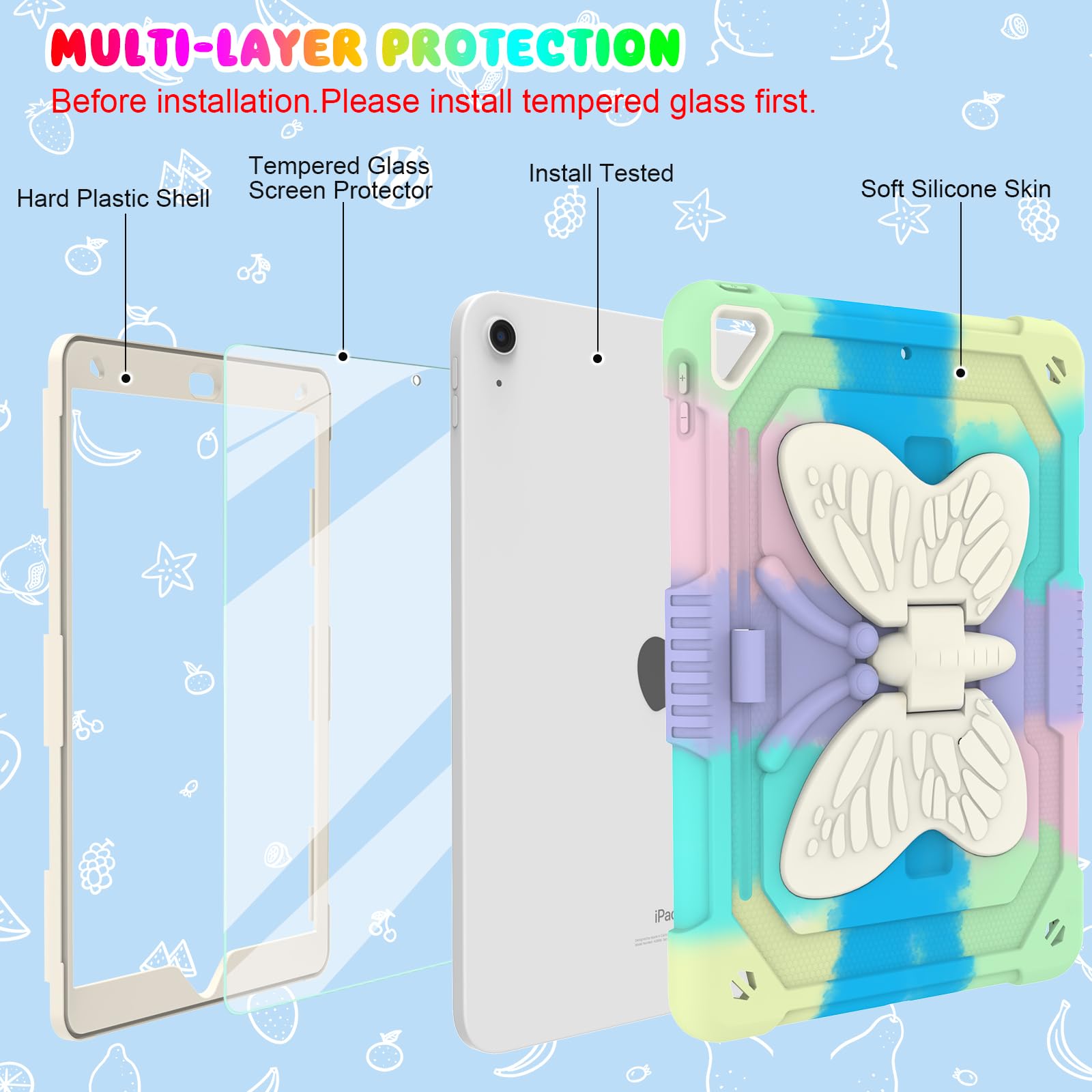 Blosomeet Kids Case For Ipad 10.2 Inch 2021 With Tempered Glass Screen Protector,Ipad 9Th/8Th/7Th Generation Case With Stand Pen