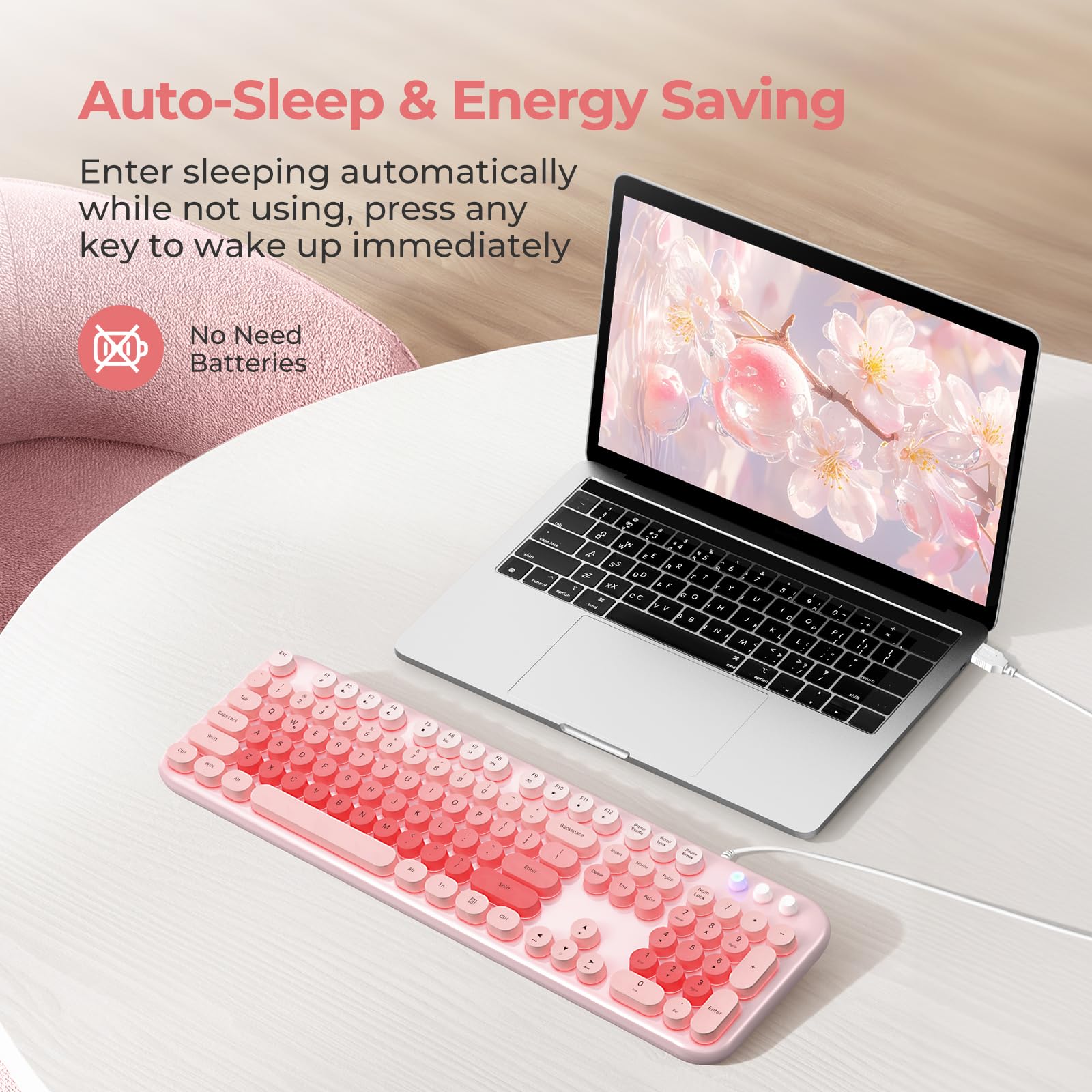 Atelus Wired Backlit Keyboard, Usb Computer Keyboard With Retro Keycaps, Numeric Keypad And Media Hotkey For Office Desktop Pc L