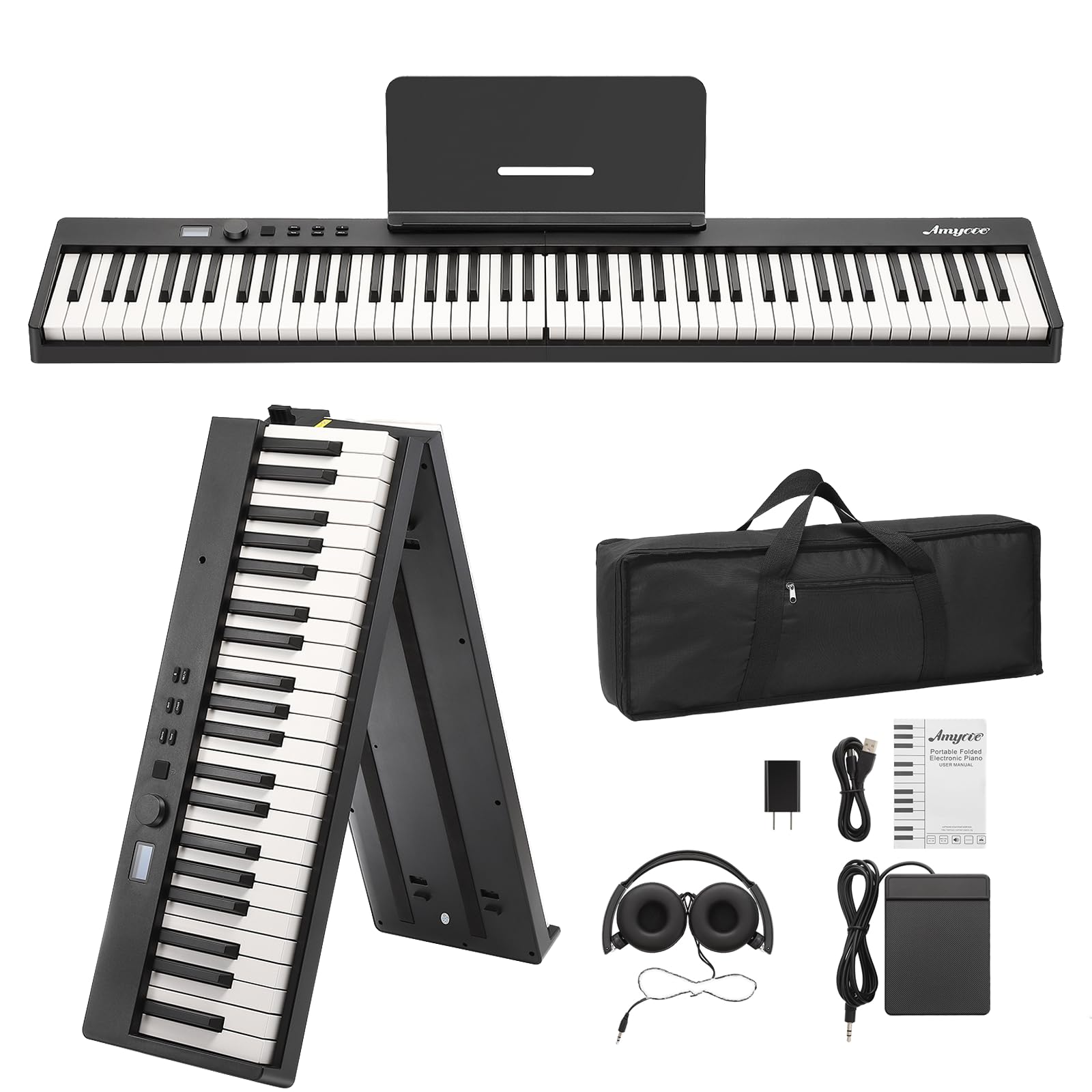 61 Key Keyboard Piano, Full-Size Electric Keyboard Piano for Beginners, Portable Electric Piano with Stand, Headphones, Sustain 