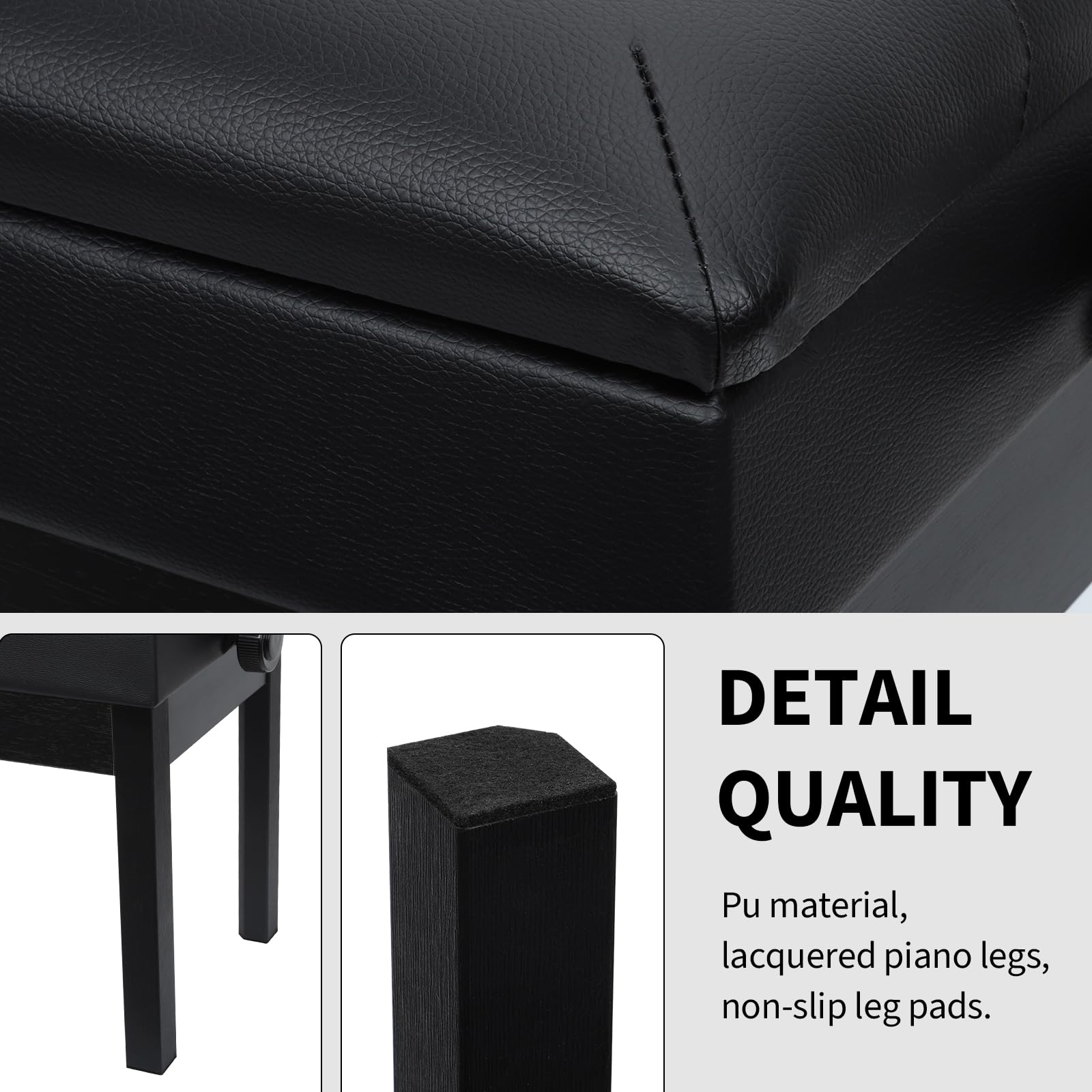 Jdfdexc Adjustable Double/Duet Piano Bench,Solid Wood Piano Chair,Waterproof Piano Seat With Storage For Music Books & Leather C