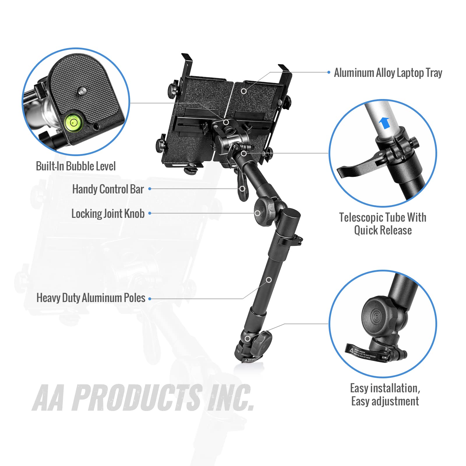Aa-Products T-100At Aluminum Vehicle Notebook/Laptop/Netbook Computer Mount Holder For Trucks-Vans-Cars-Suvs