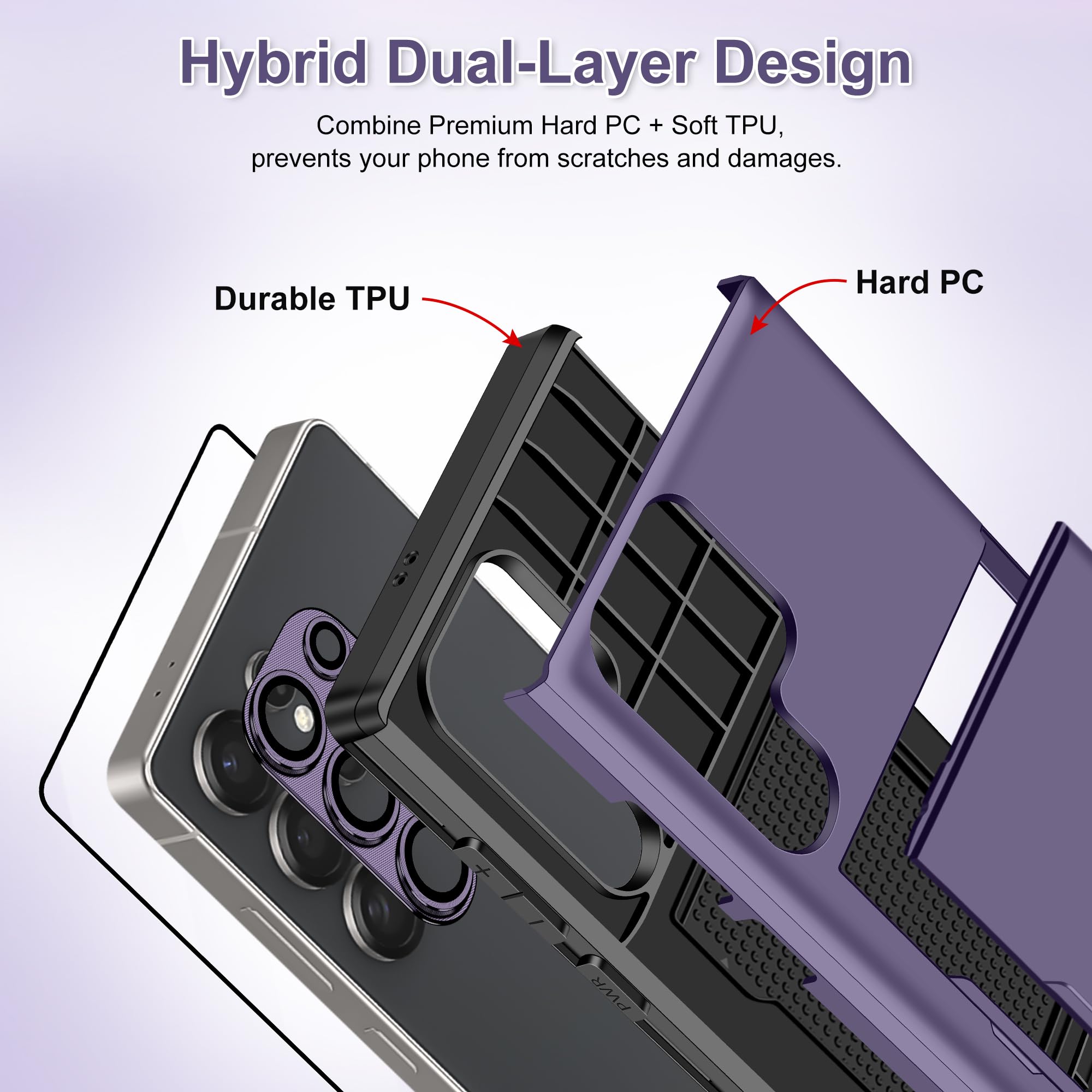 Samonpow For Samsung Galaxy S25 Ultra Case With Screen Protector + Camera Cover [4-In-1] Galaxy S25 Ultra Wallet Case Card Holde