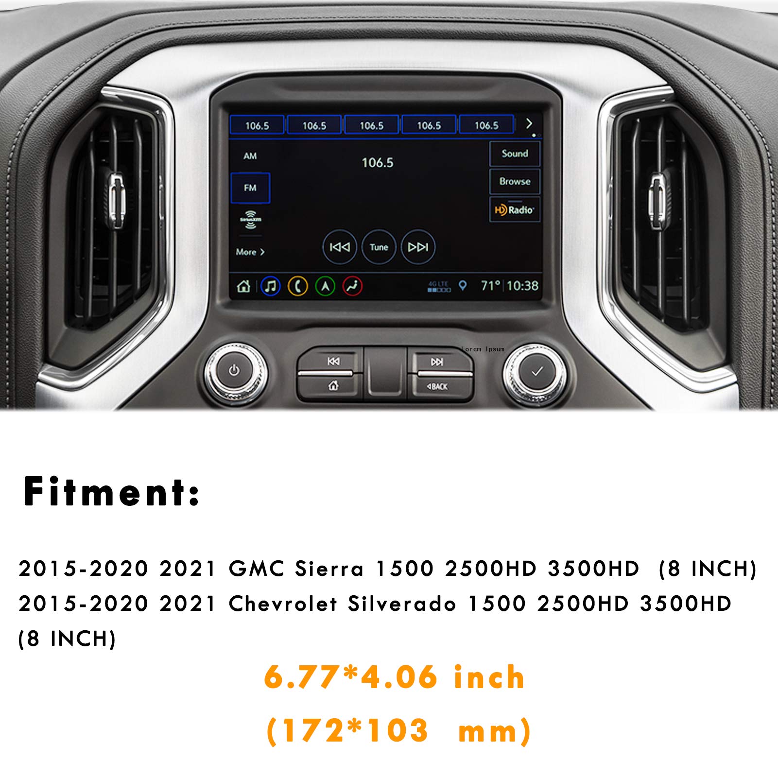 Moonlinks Gmc Screen Protector For 2015 2021 Gmc Sierra/Canyon Chevy Silverado/Colorado, 9H Hardness Anti Glare Scratch Fingerprint Tempered Glass Center 8 Inch Screen Protector