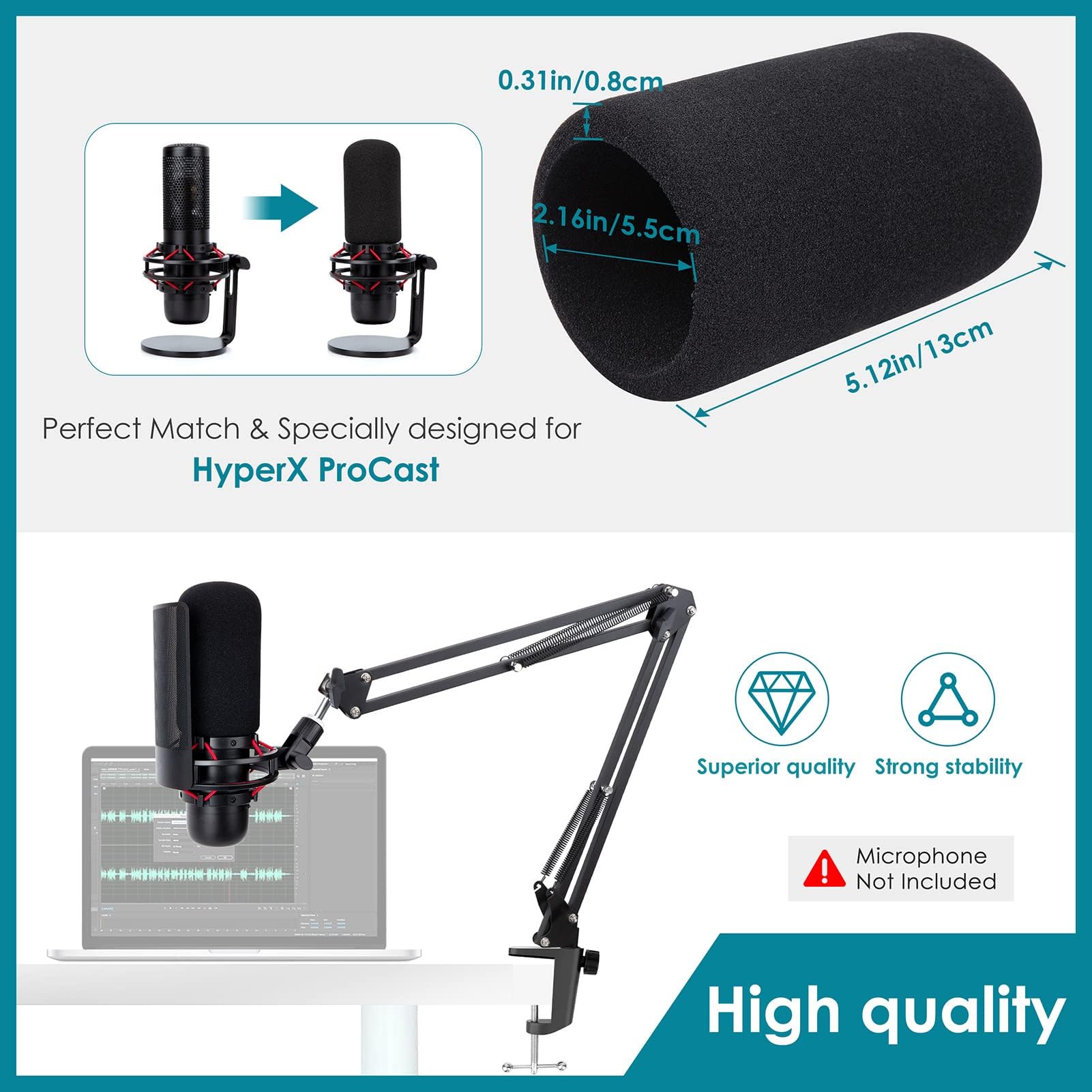 Boom Arm For Hyperx Procast Microphone - Professional Adjustable Scissor Mic Arm Stand Compatible With Hyperx Procast Microphone