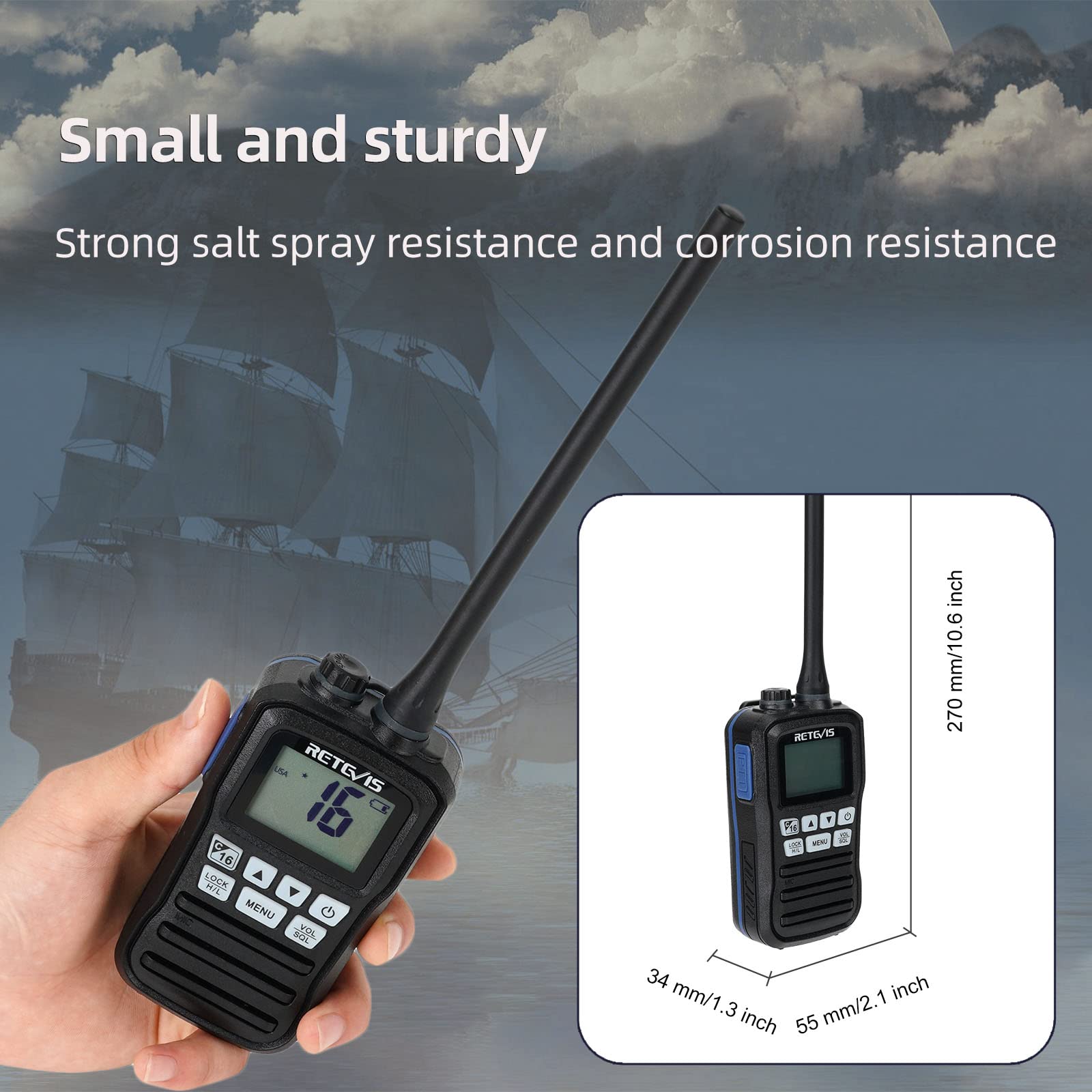 Retevis Rm01 Handheld Marine Radio, Marine Two Way Radios, Floating Ip67 Waterproof, Noaa Weather Alert, Ship To Shore Radio For Boats (1 Pack)