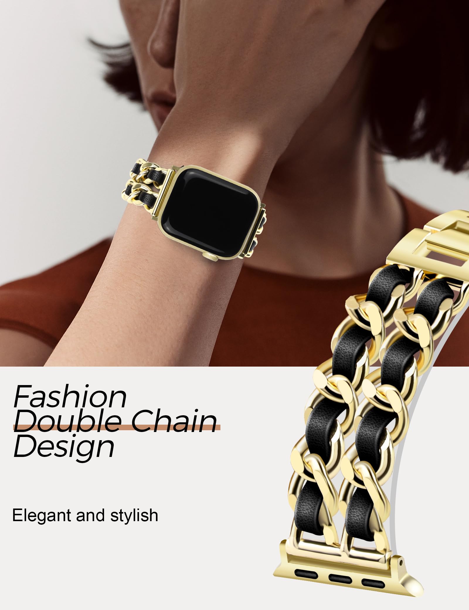 Jr.Dm Gold Watch Bands For Women Compatible With Apple Watch Band Leather 38Mm 40Mm 41Mm 42Mm (S10) Adjustable Metal Band Cowboy