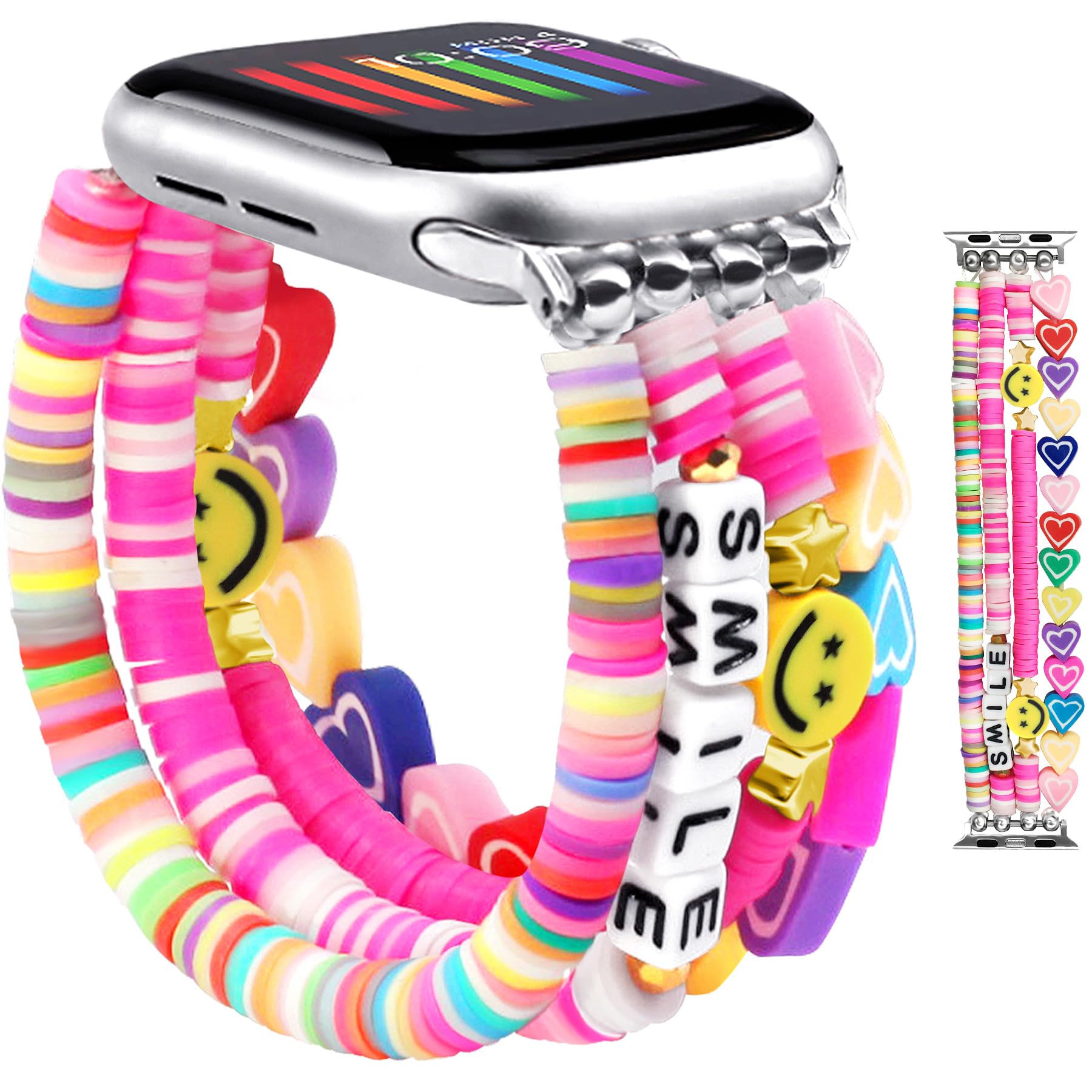 Jr.Dm Beaded Bracelet Compatible With Apple Watch 42Mm 44Mm 45Mm For Women Girls, Cute Fashion Preppy Stack Handmade Elastic Wat