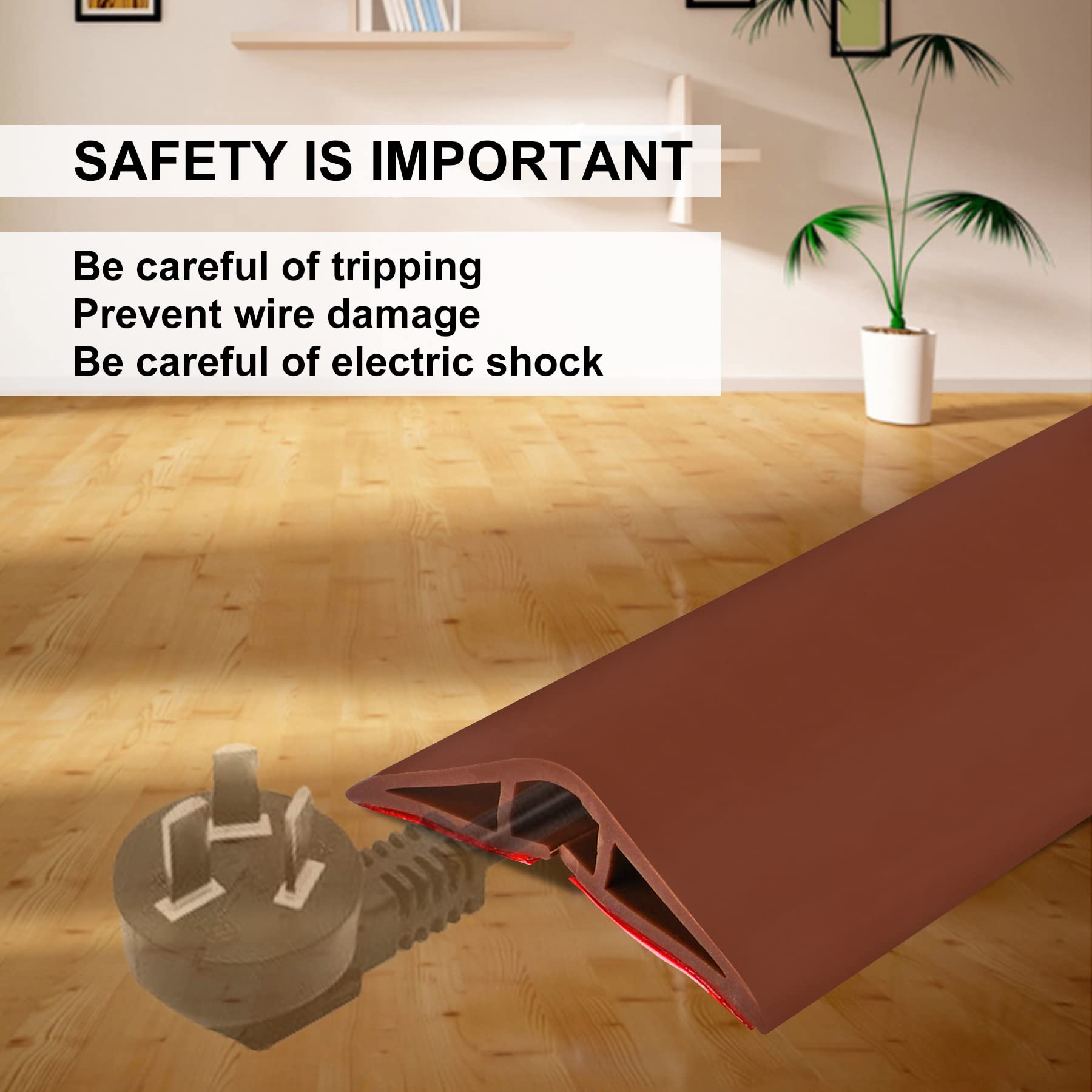 20Ft Floor Cord Cover Brown Silicone Cable Protector Easy To Install Wire Organizer And Hider For Home, Office, Garage (Brown 6M