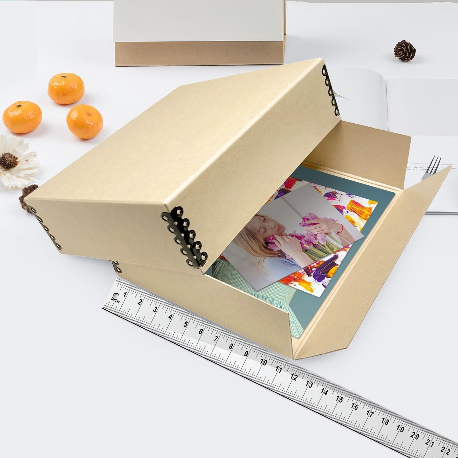 Lineco Museum Archival Storage Box, 11.75X15.25X3 In. Drop Front Design. Acid Free With Metal Edge. Organize Photos, Pictures, Prints, Documents, Crafts, Diy. Tan, 1 Pack
