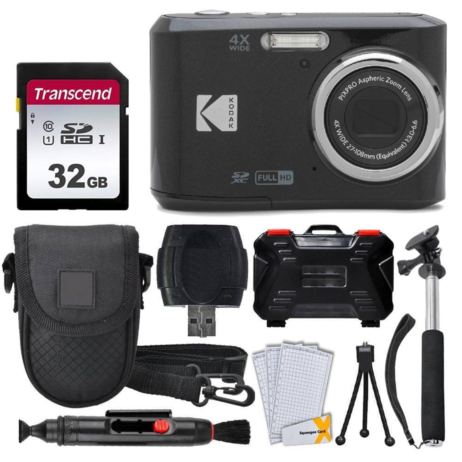 Kodak Pixpro Fz45 Digital Camera, 32Gb Memory Card, Point And Shoot Camera Case, Extendable Monopod, Lens Cleaning Pen, Lcd Screen Protectors, Table Top Tripod � Ultimate Bundle (Black)