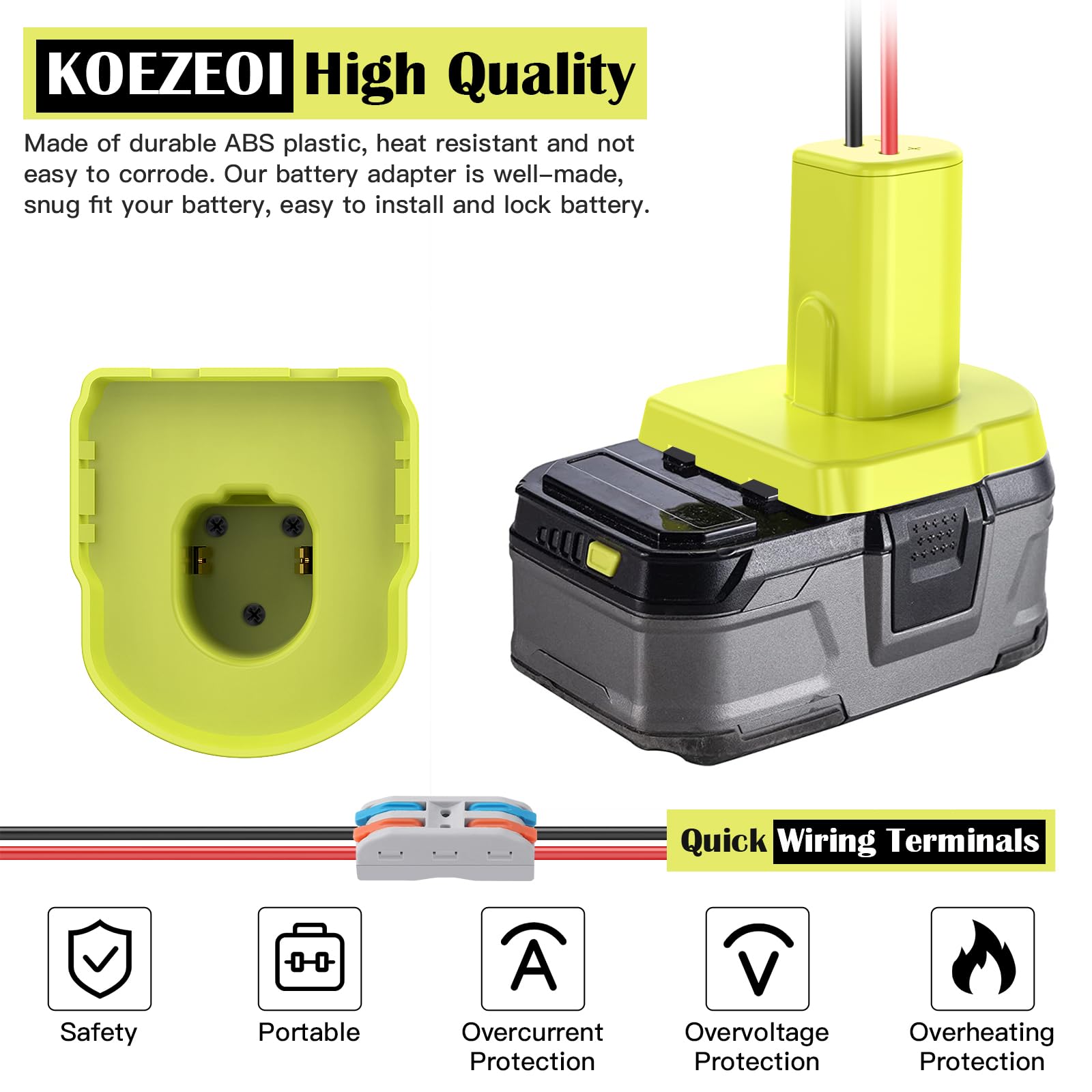 Koezeoi 2 Pack Power Wheels Adapter For Ryobi 18V Battery, Converter Kit With Fuses & Wire Terminals & 12Awg Wire, Power Connect