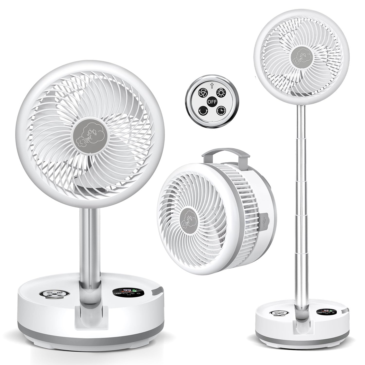 10 Inch Portable Fan Battery Operated Fan, Oscillating Rechargeable Fan With 40000Mah, Remote Control Led Lights, 114Hr Run Time