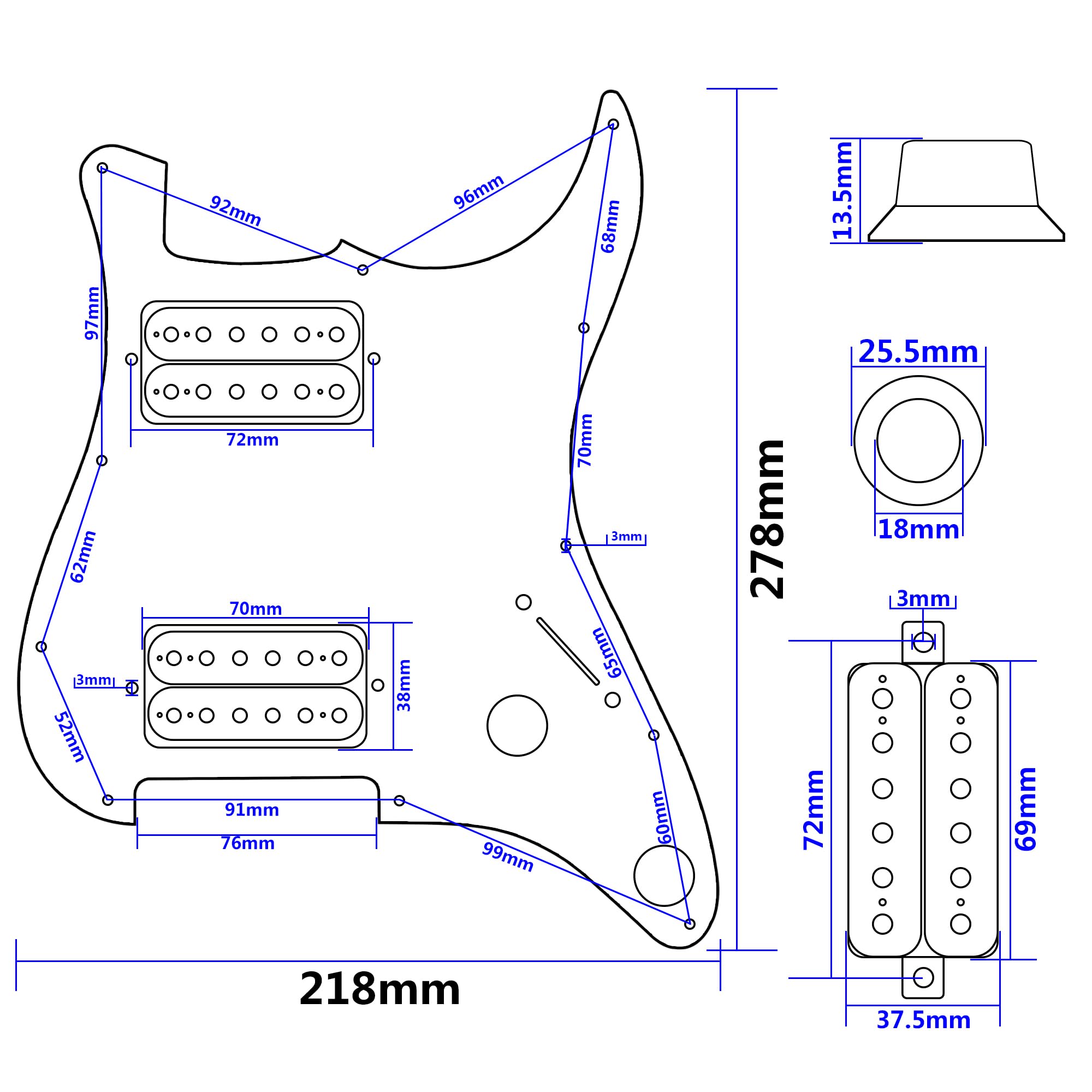 Yootones 11 Hole 3 Ply Hh Prewired Loaded Pickguard W/Alnico 5 Hh Humbucker Pickups Compatible With Usa/Mexican Fender Standard
