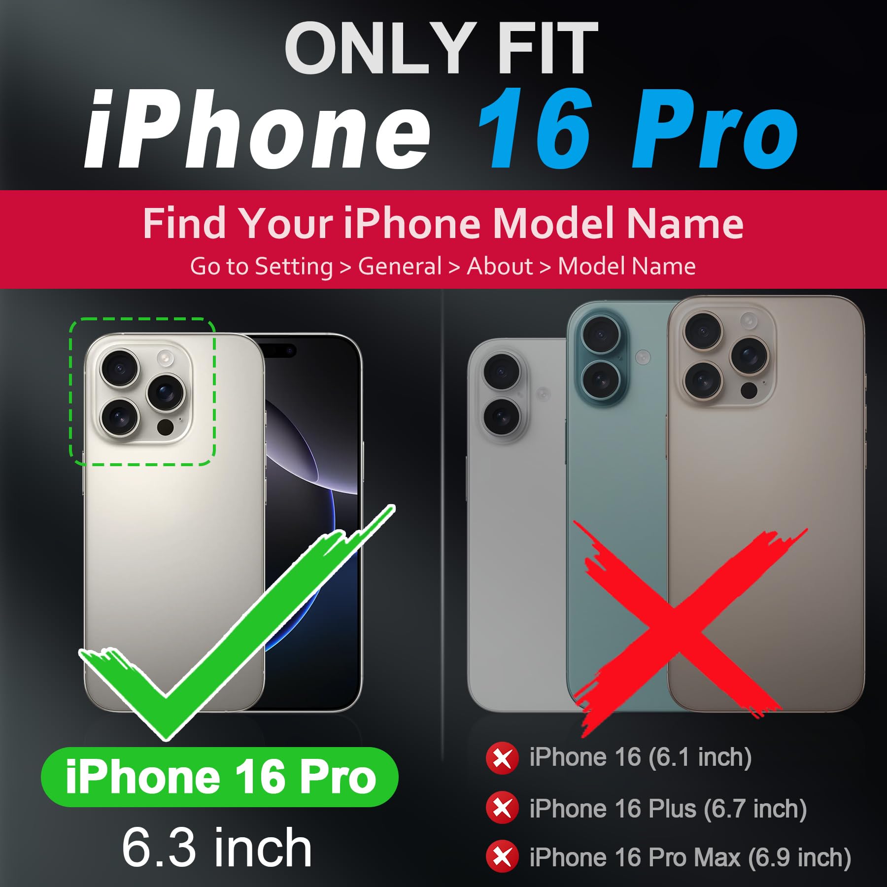 Shieldon Case For Iphone 16 Pro 6.3'', Top Grain Crazy Horse Leather Magnetic Wireless Charging Anti-Scratch Non-Slip Protective