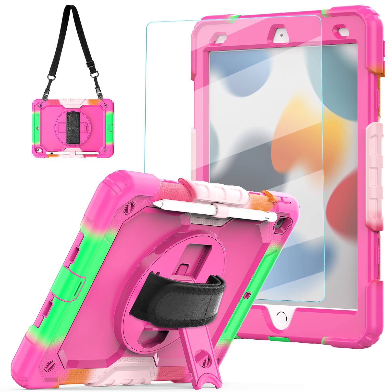 Blosomeet Case For Ipad 9Th/8Th/7Th Generation 2021/2020/2019 10.2 Inch For Kids Girls With Tempered Glass Screen Protector & Pe
