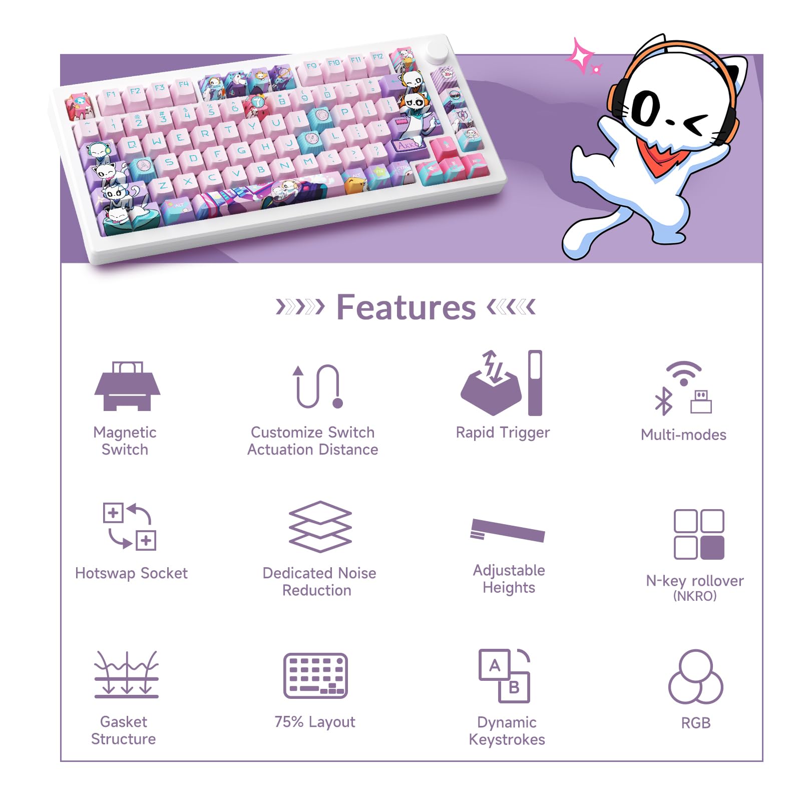 Akko Magnetic Switches Rapid Trigger Gaming Keyboard, Mod007B Pc Mechanical Keyboard With Knob, Rgb Backlit (Anniversary Version