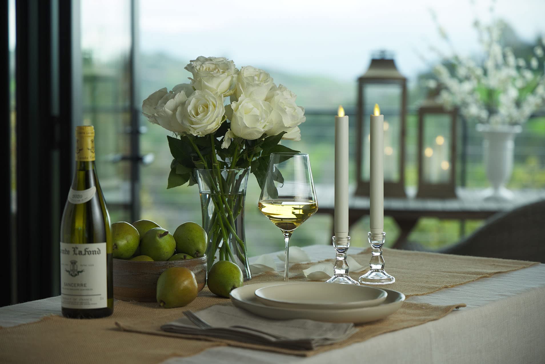 Luminara Set Of 2 Moving Flame Led Taper (1X9.75), Flameless Candle, Melted Edge, Smooth Wax, Unscented (White)