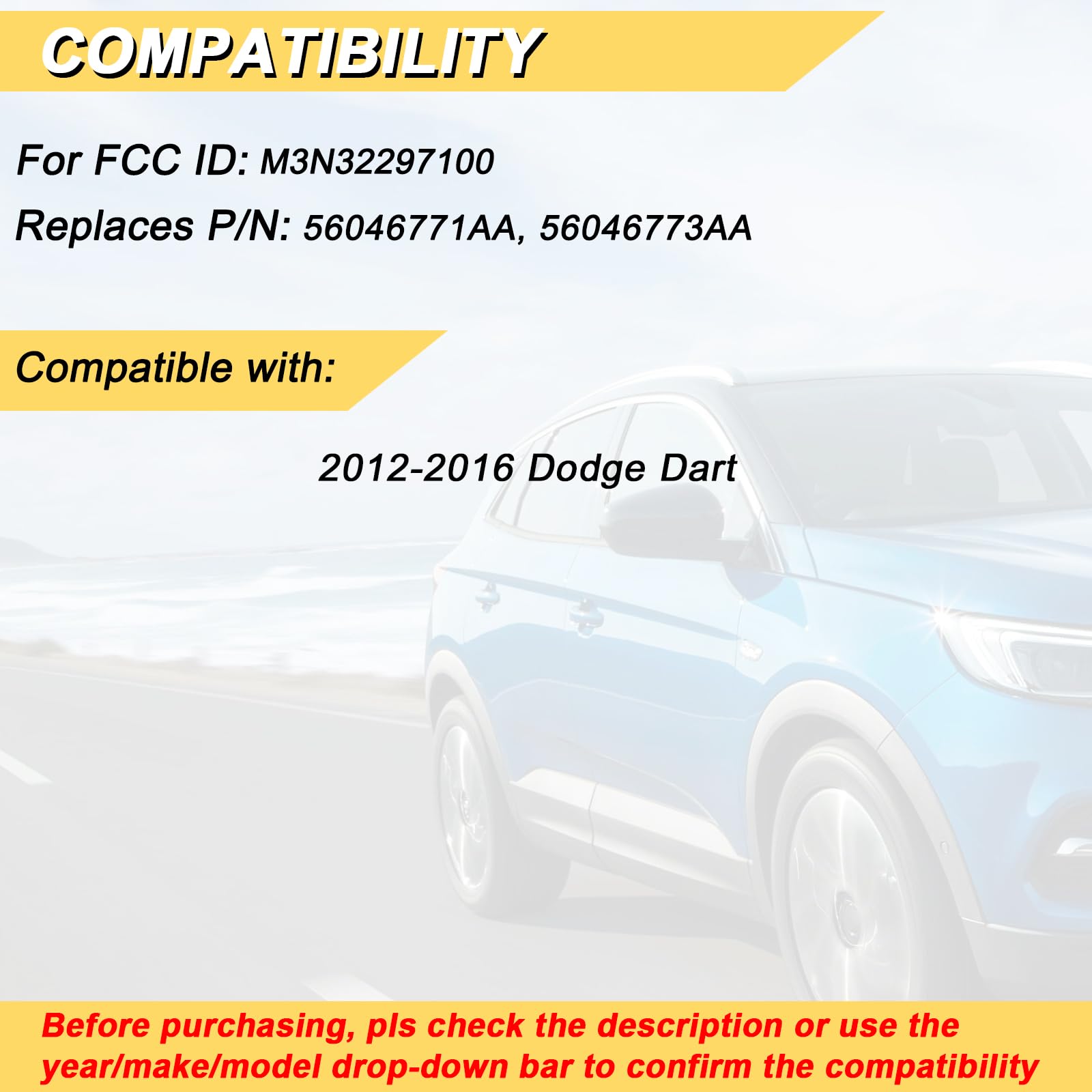 Vurkcy Key Fob Replacement For 2012 2013 2014 2015 2016 Dodge Dart Car Keyless Entry Remote Control, M3N32297100, 4 Buttons