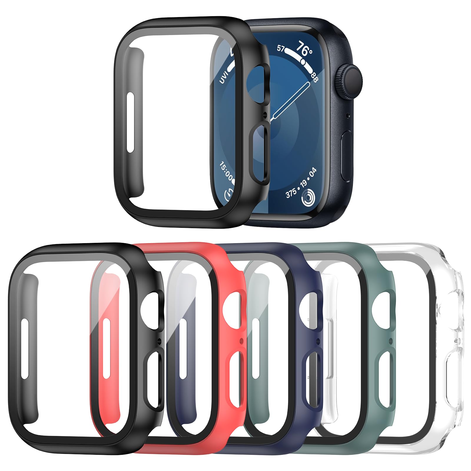 Haojavo 5 Pack Case With Tempered Glass Screen Protector For Apple Watch Series 9 8 7 45Mm, Pc Hard Ultra Thin Slim Fit Scratch