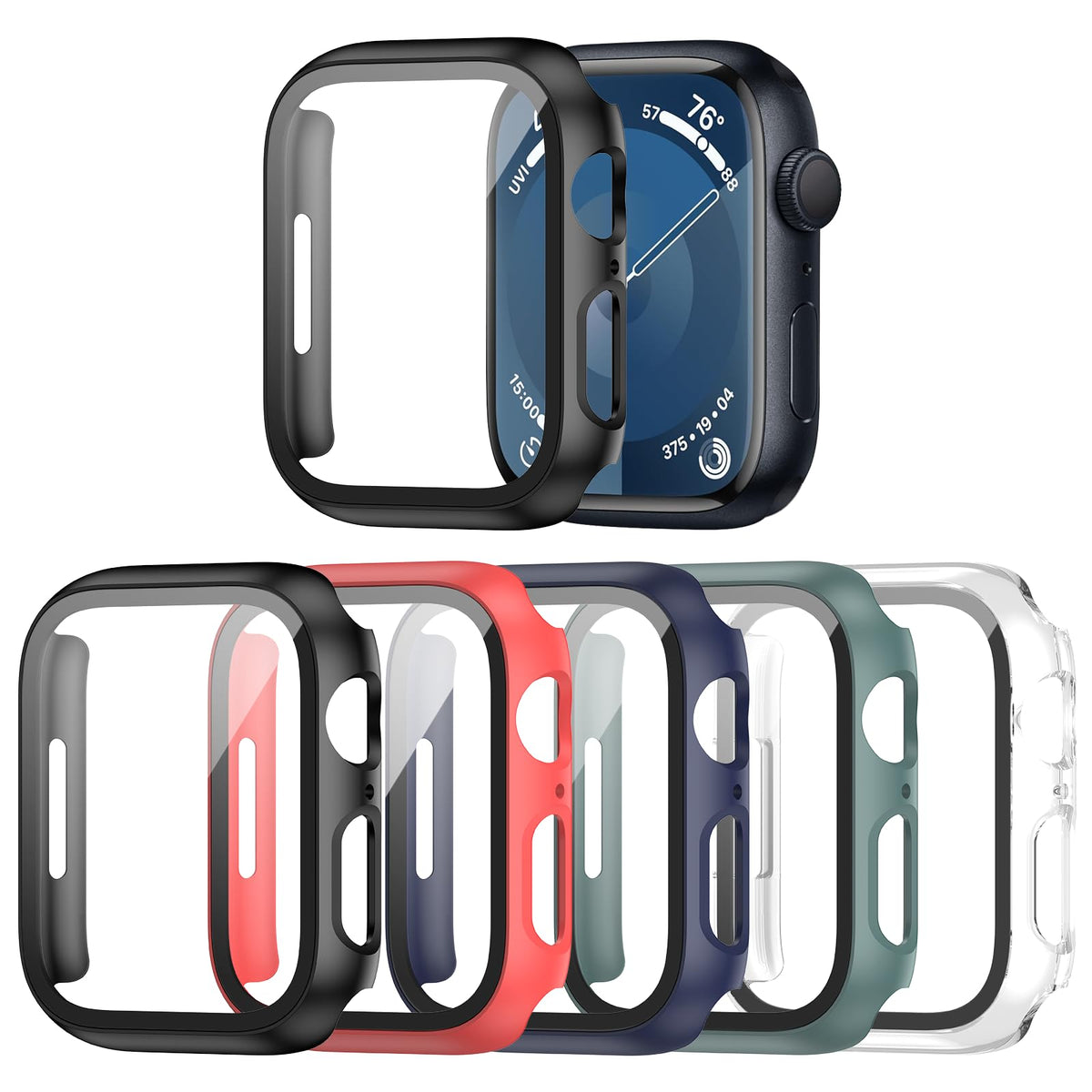 Haojavo 5 Pack Case With Tempered Glass Screen Protector For Apple Watch Series 9 8 7 45Mm, Pc Hard Ultra Thin Slim Fit Scratch