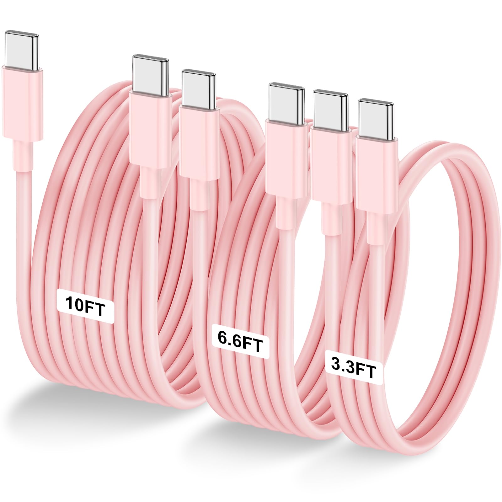 Lofpye 3 Pack Pink [3.3Ft+6.6Ft+10Ft] 60W Usb C To Usb C Cable, Type C To Type C Cable,Fast Charging Cable For Iphone 15/15Plus/