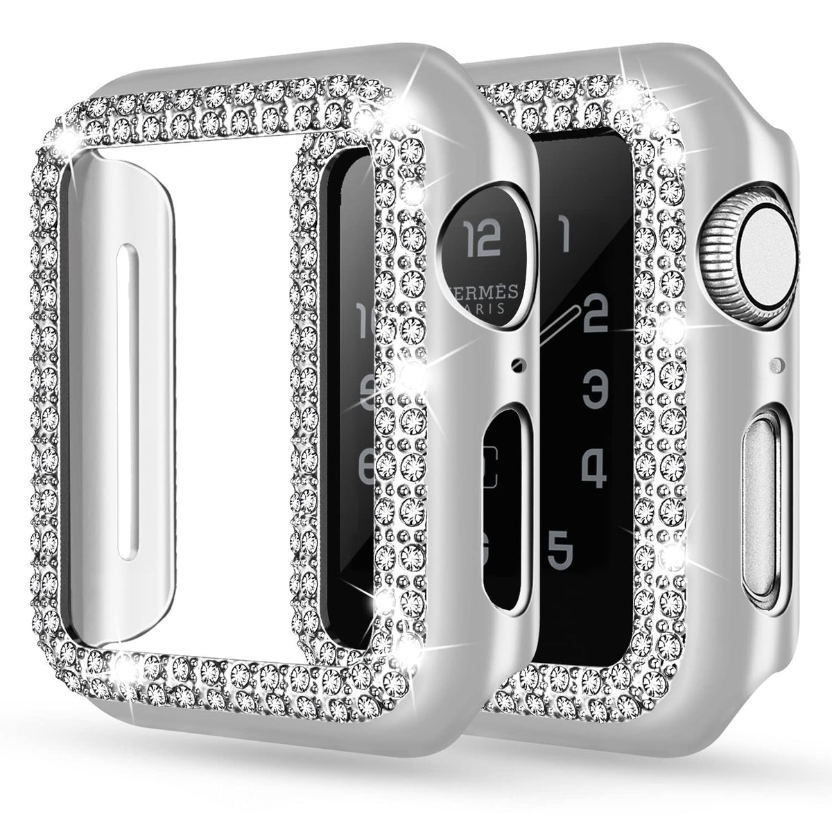 Adepoy Compatible For Apple Watch Case Series 7/8 41Mm Bling Rhinestone Apple Watch Protective Case Bumper Frame Case Cover For 