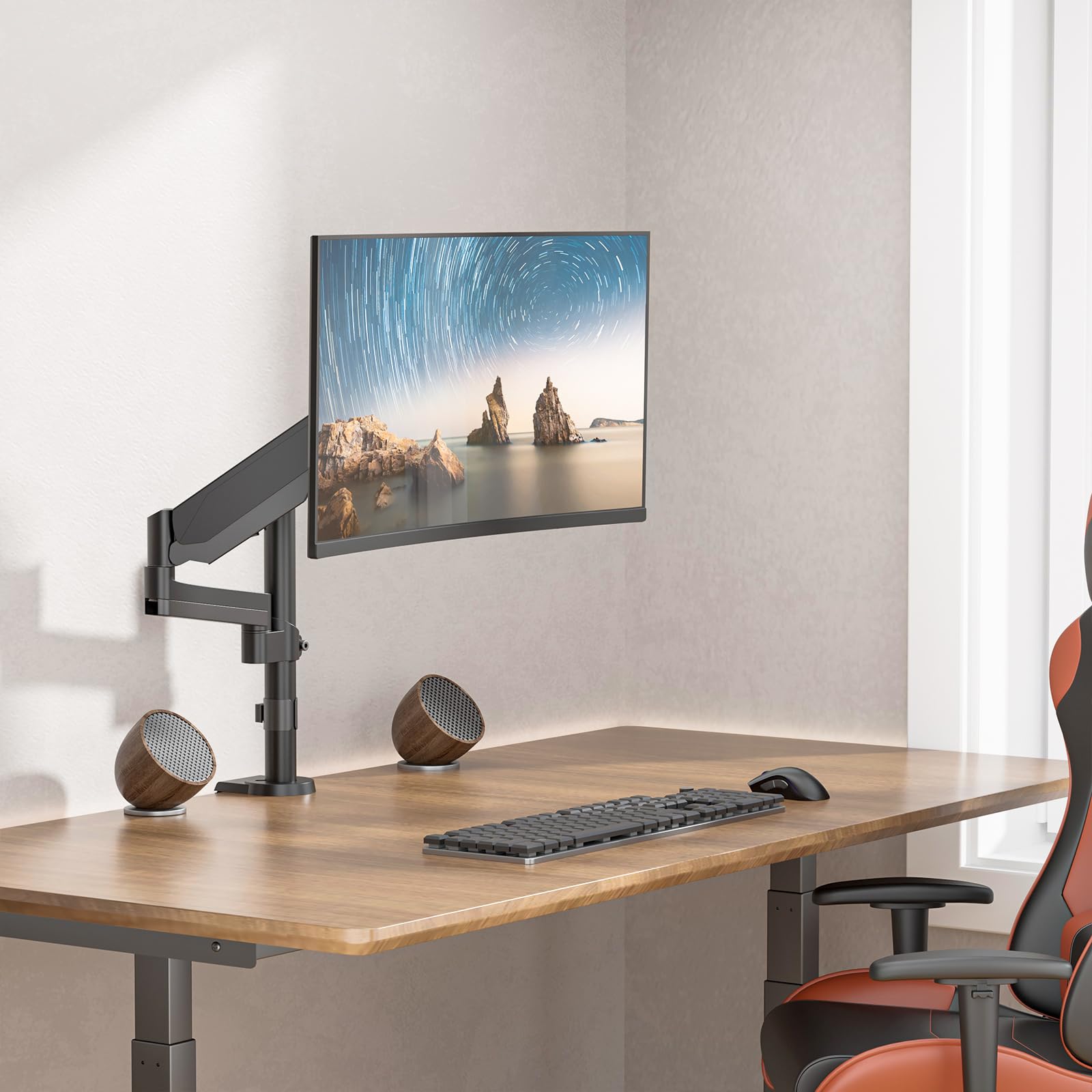 WALI Single Monitor Mount, Computer Monitor Stand for Desk 17 32 Inch, Monitor Arm Desk Mount up to 19.8lbs Gas Spring Arm with Clamp(GSDM001), Black