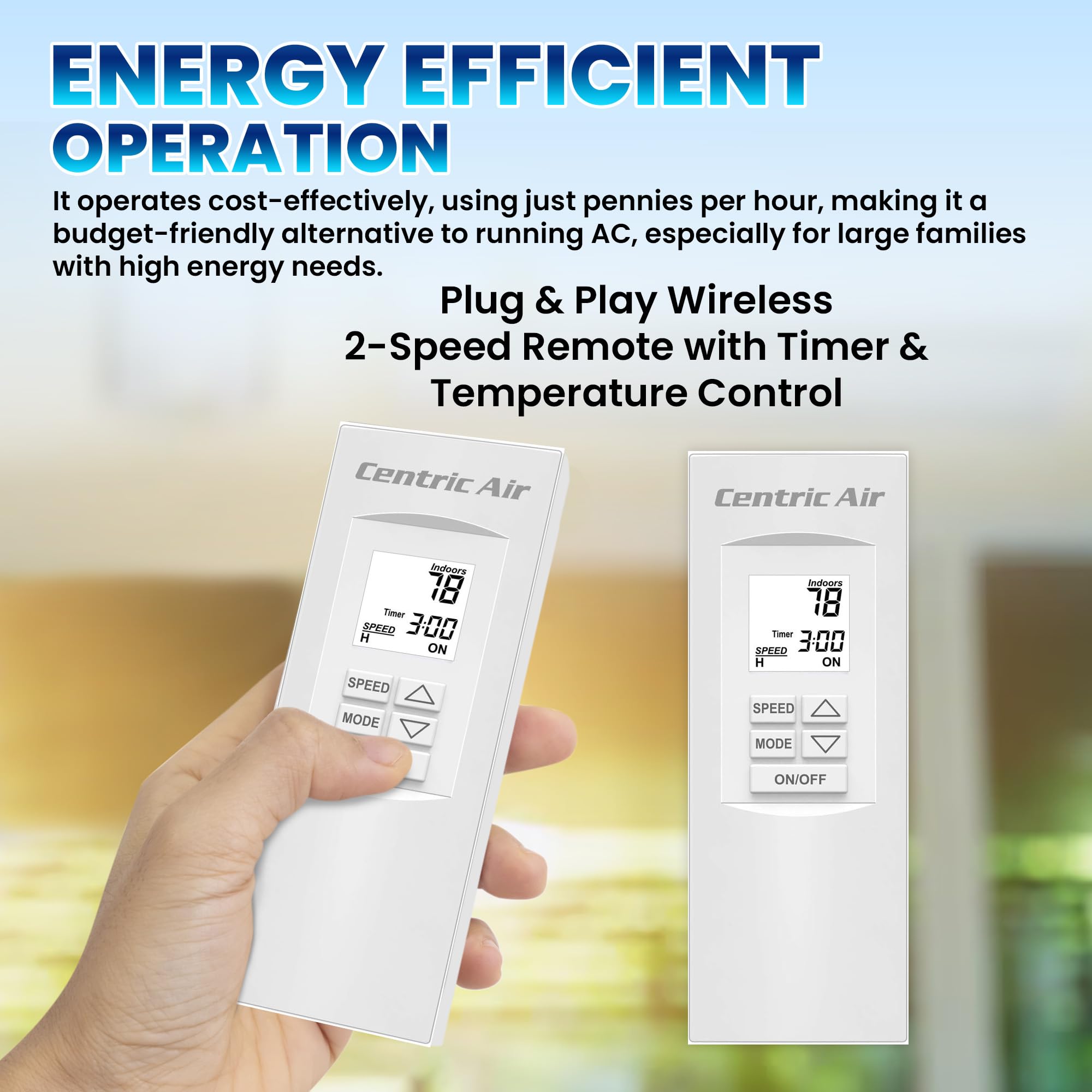 Centric Air 3.4B Whole House Fan With R-5 Insulated Damper | 3242 Cfm (Hvi-916) | 2-Speed Remote Control With Timer | Homes Up T